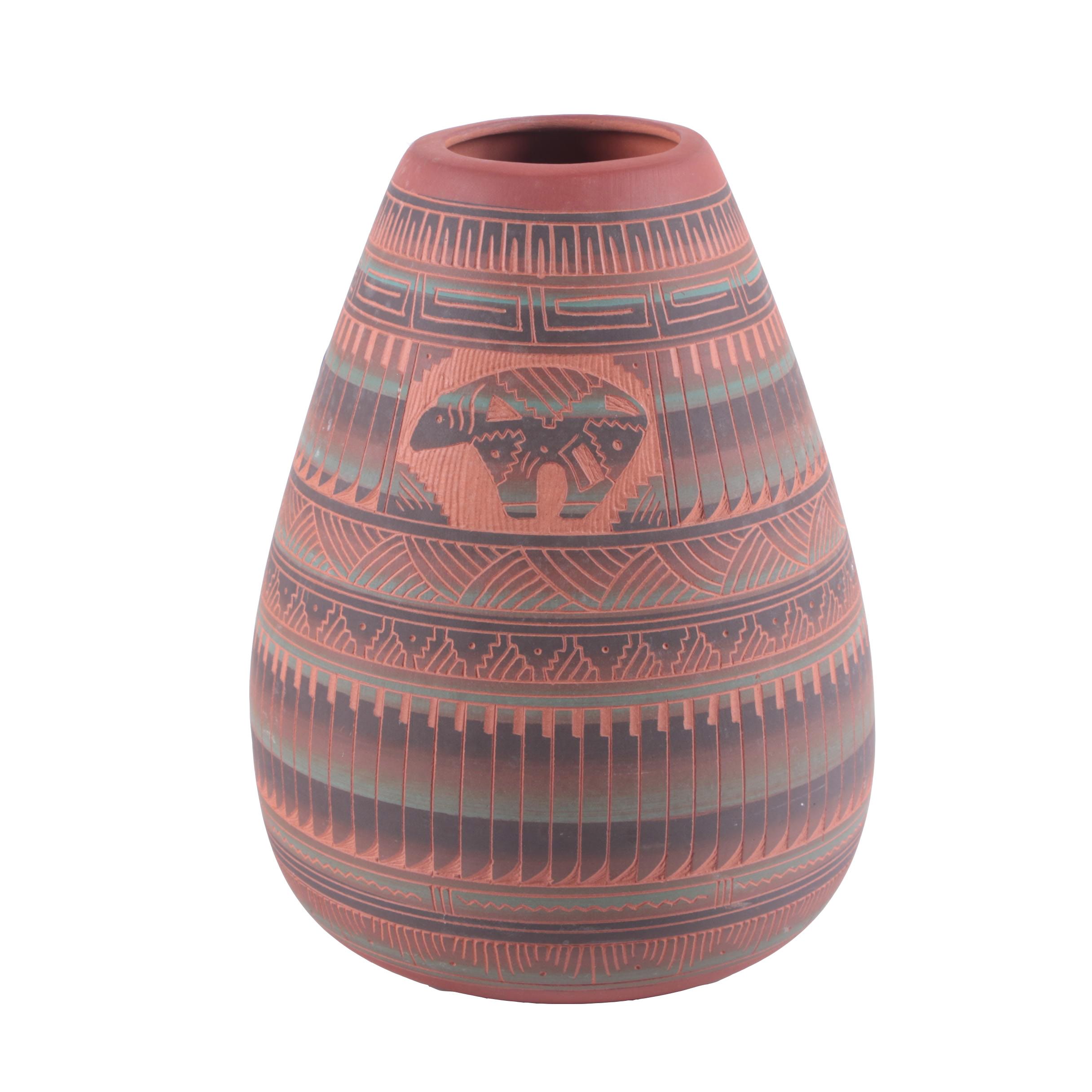 Etched Navajo Pottery Vase