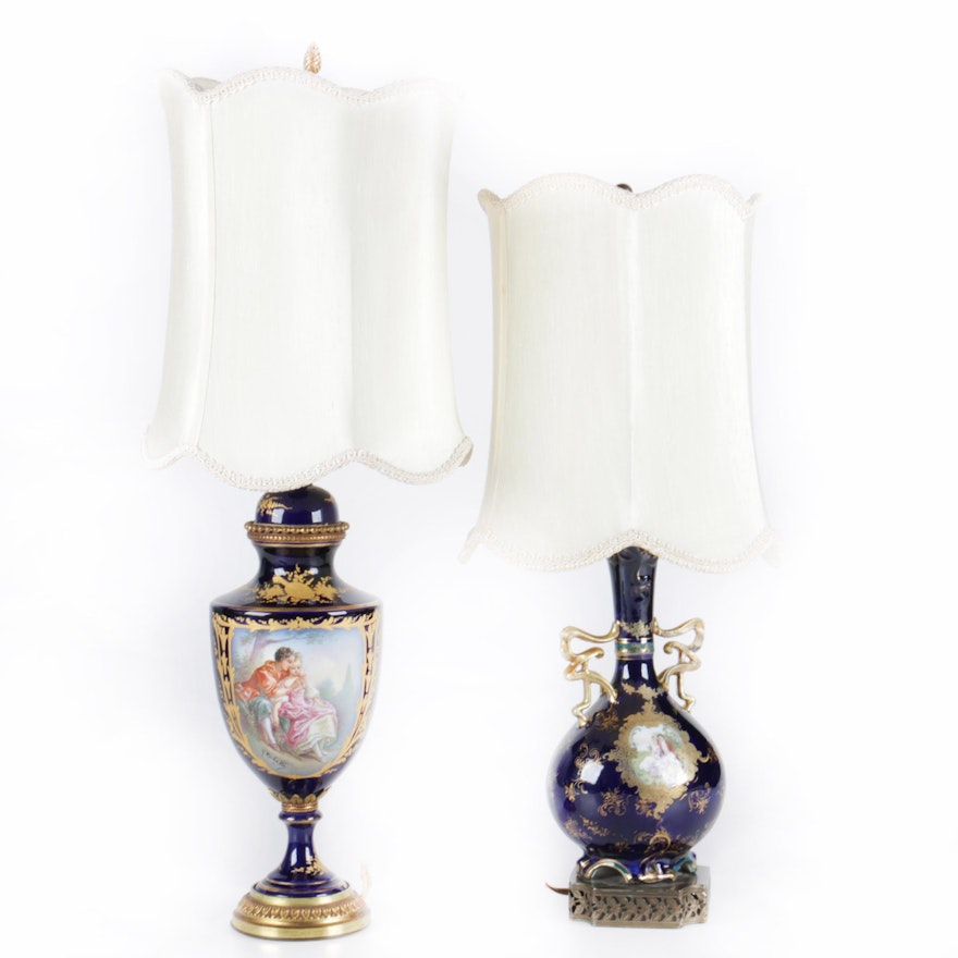 Vintage Sevres Style Urn Table Lamps Including G. Rochette