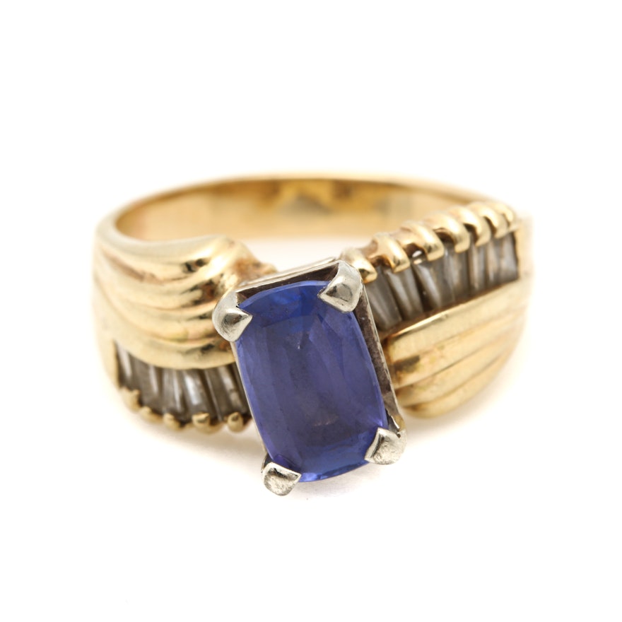 14K Yellow Gold 1.32 CT Tanzanite and Diamond Ring