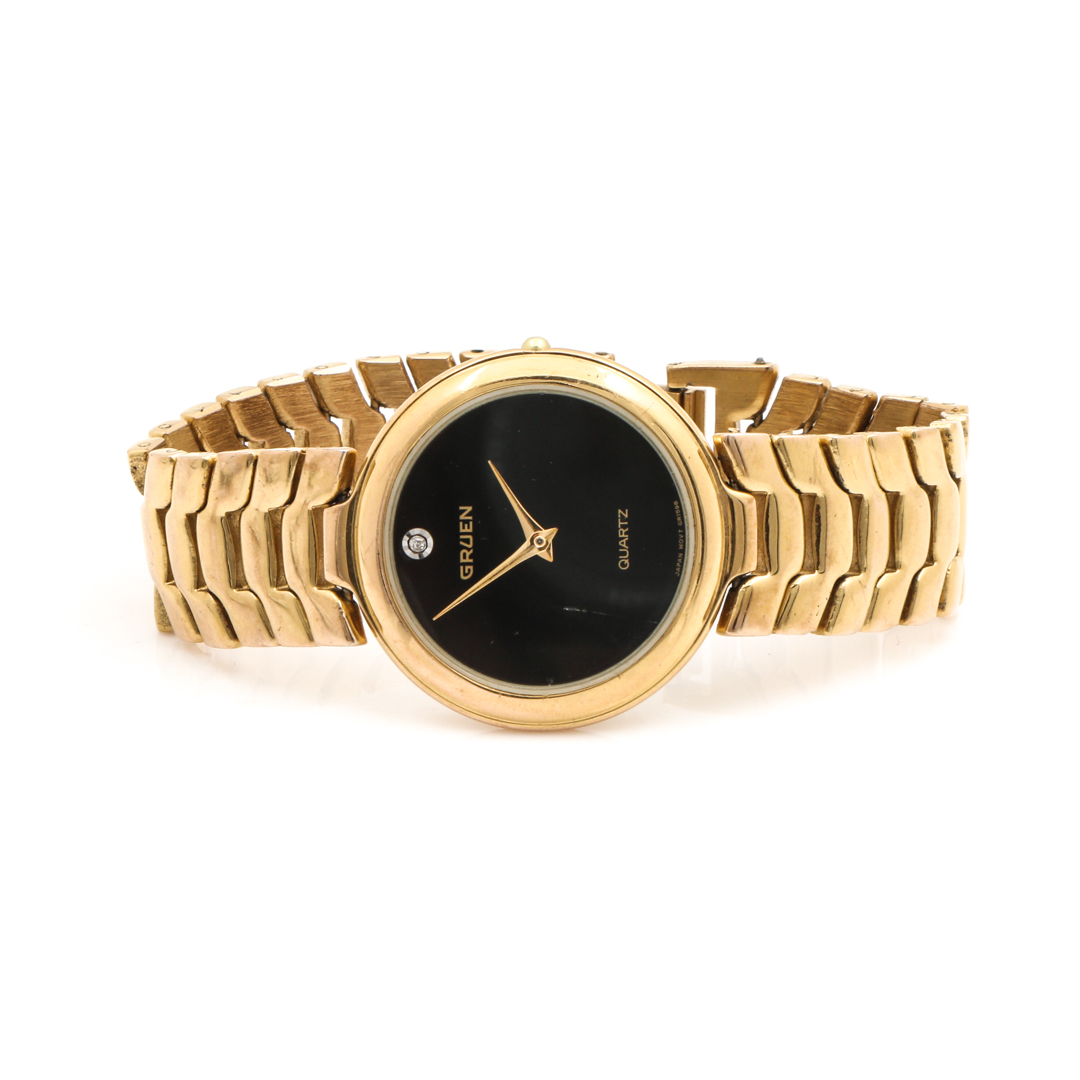 Gruen Quartz Gold Tone Diamond Watch