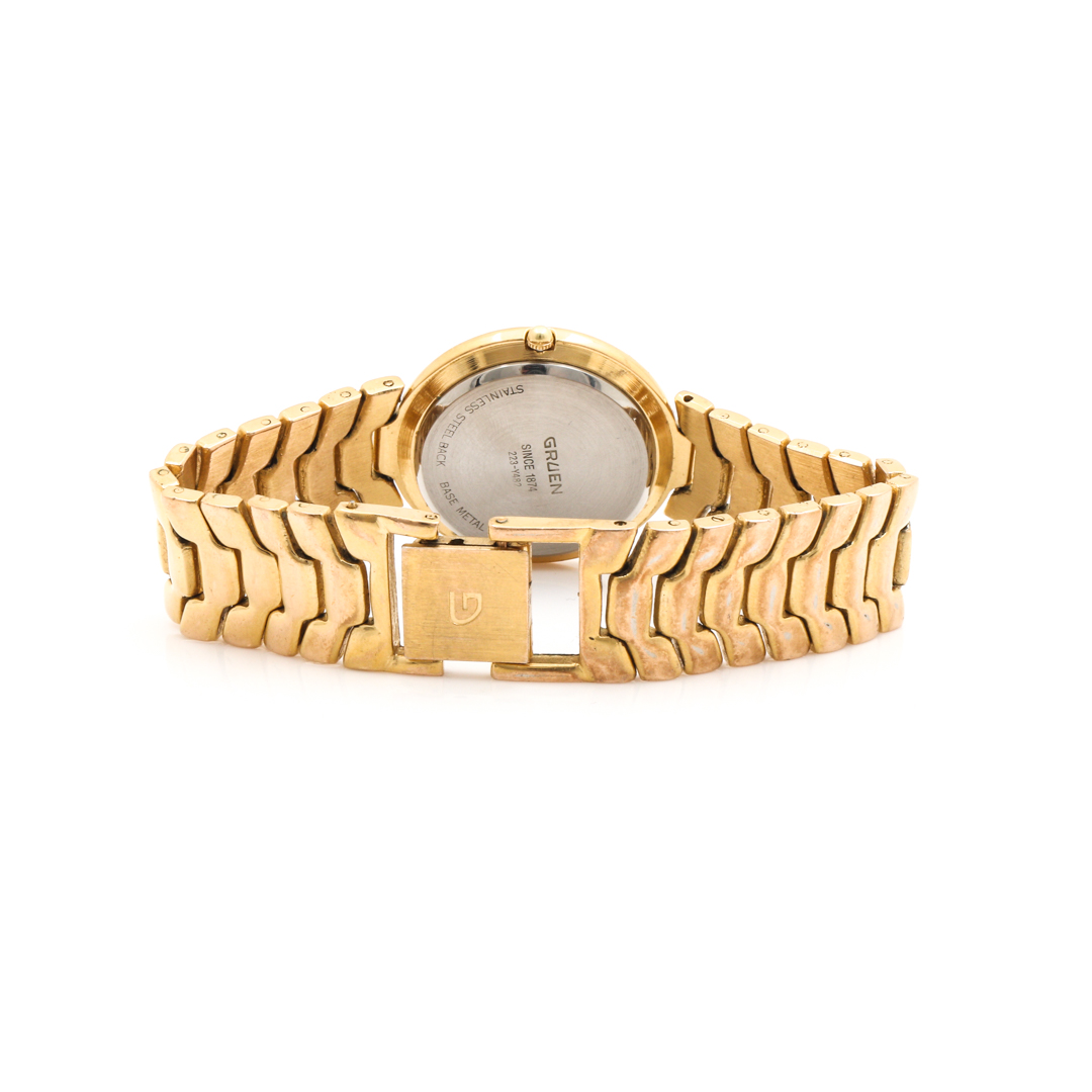 Gruen Quartz Gold Tone Diamond Watch