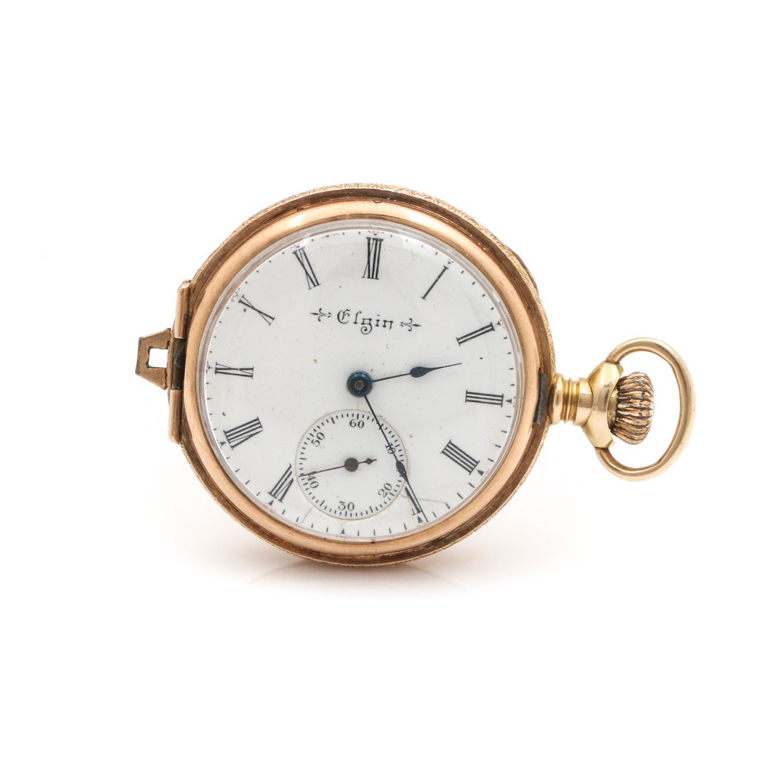 Circa 1904 Elgin 14K Yellow Gold Convertible Pocket Watch