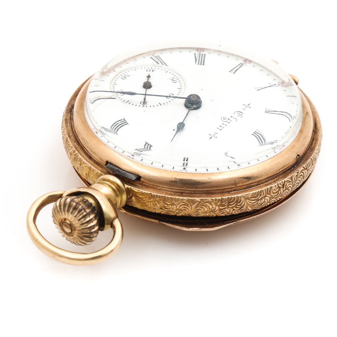 Circa 1904 Elgin 14K Yellow Gold Convertible Pocket Watch