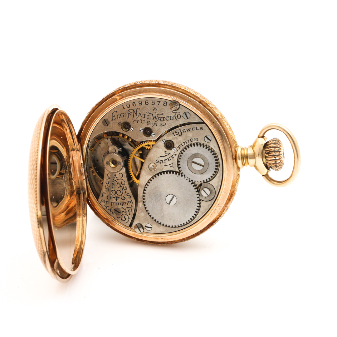 Circa 1904 Elgin 14K Yellow Gold Convertible Pocket Watch