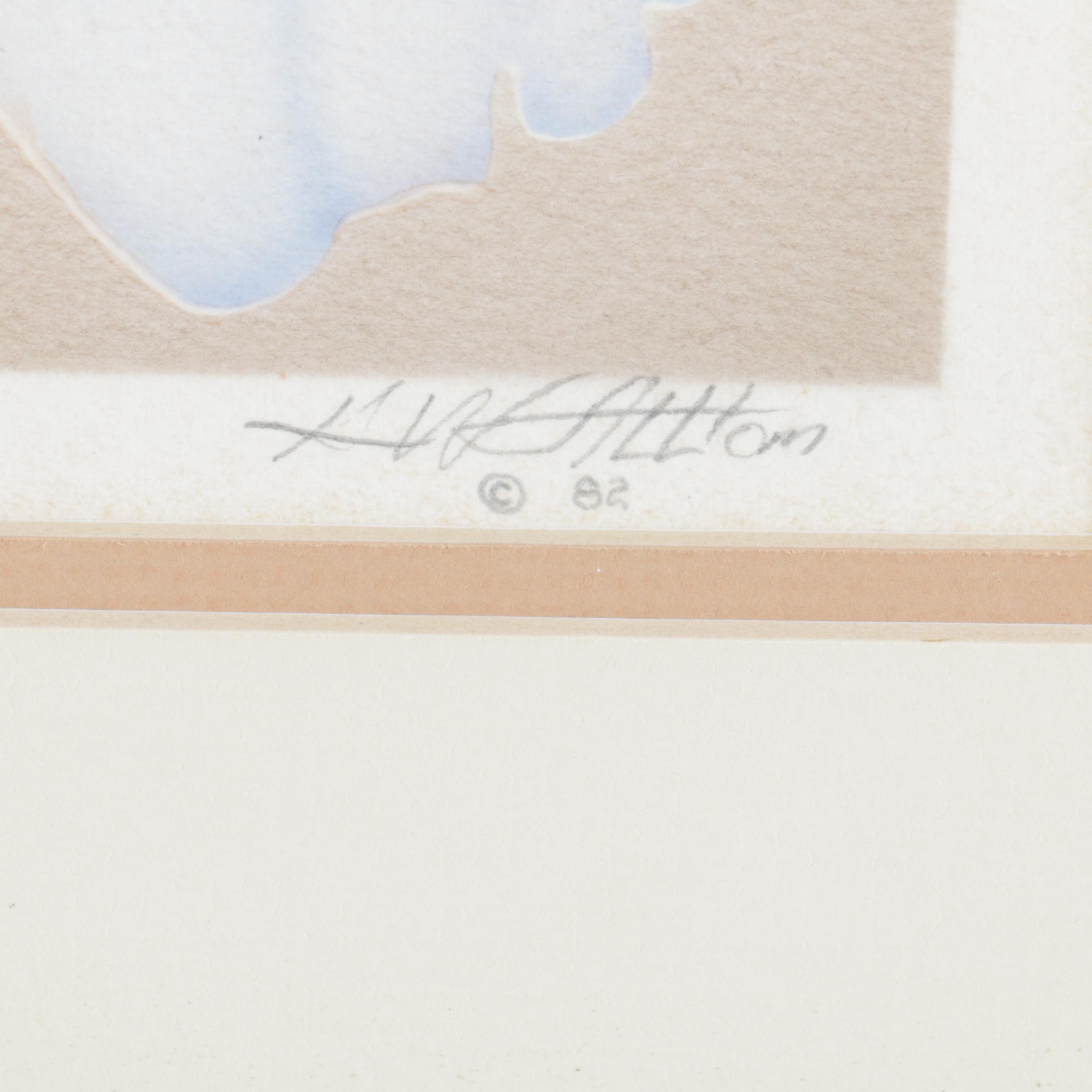 G.W. Alltom 1982 Airbrush Painting on Paper of Bearded Irises