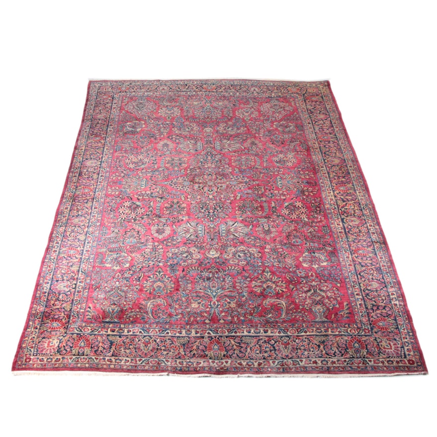 Large Antique Hand-Knotted Persian Sarouk Area Rug