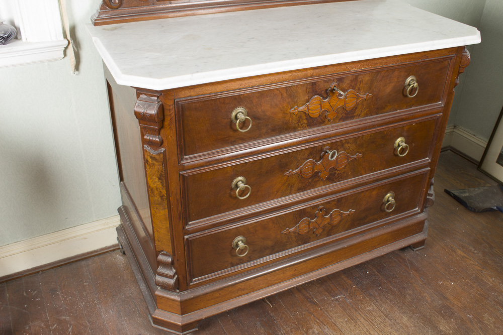 Antique Victorian Eastlake Style Marble Top Dresser with Mirror