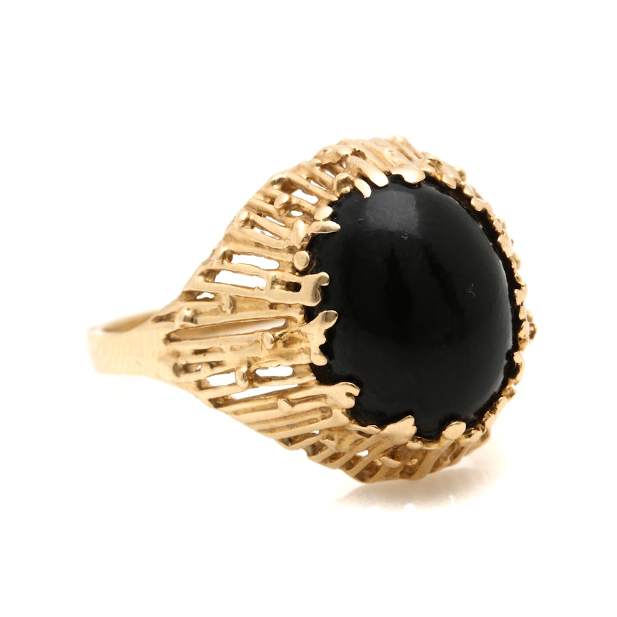 14K Yellow Gold Black Coral Brutalist Ring