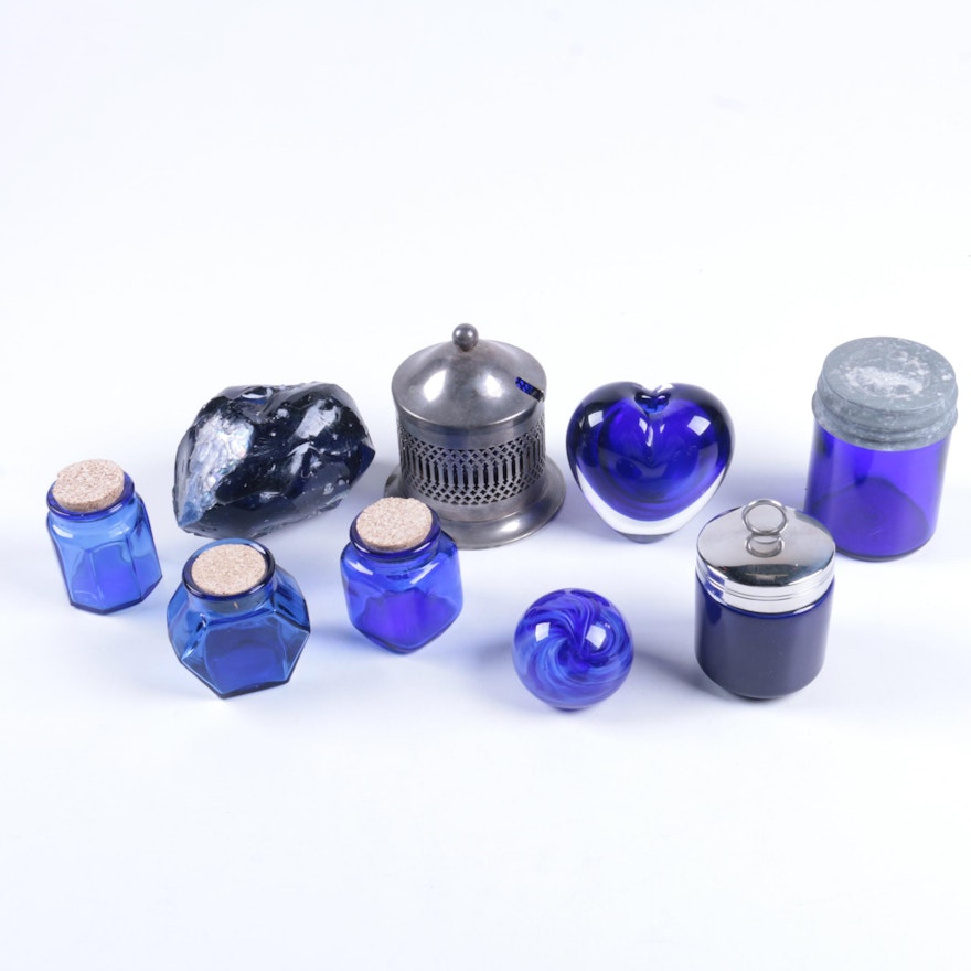 Cobalt Blue Glass Containers and Paperweights