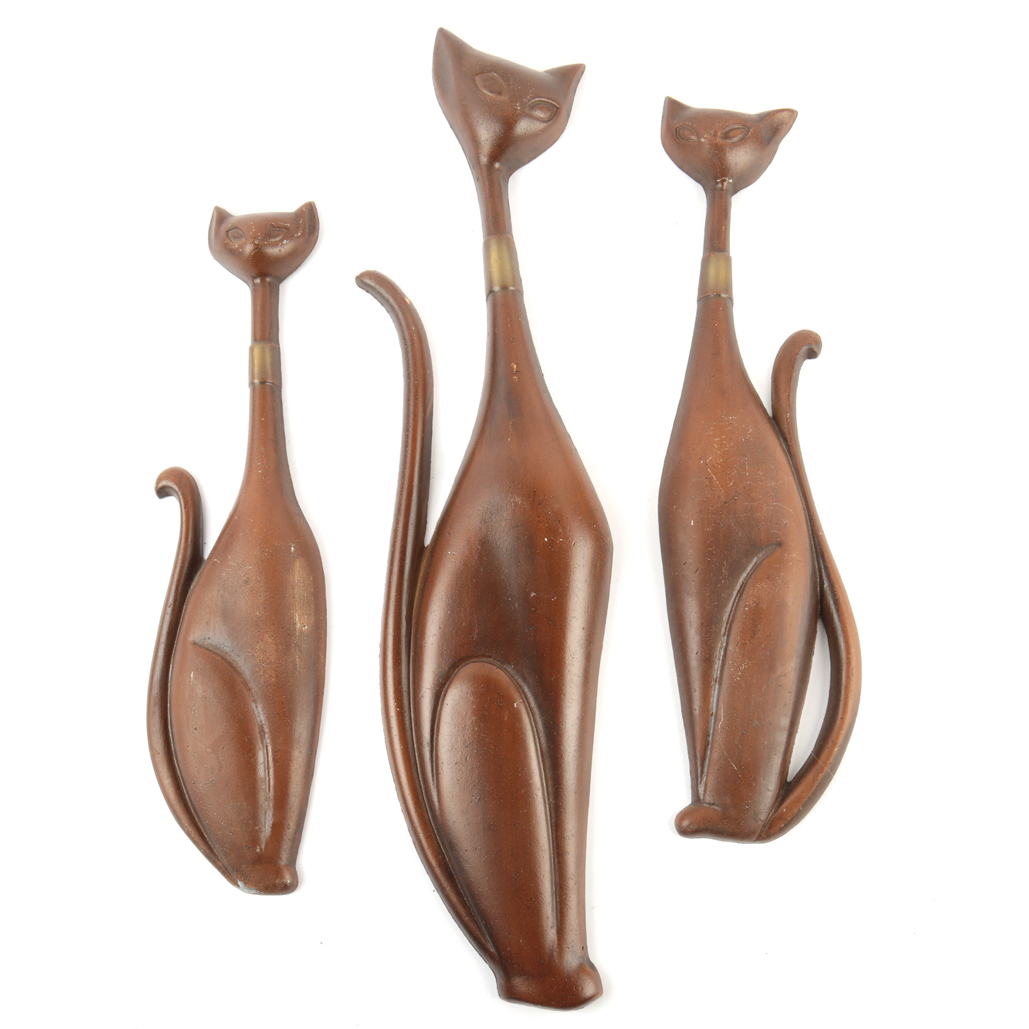 Mid Century Modern Cast Metal Siamese Cat Wall Hangings by Sexton