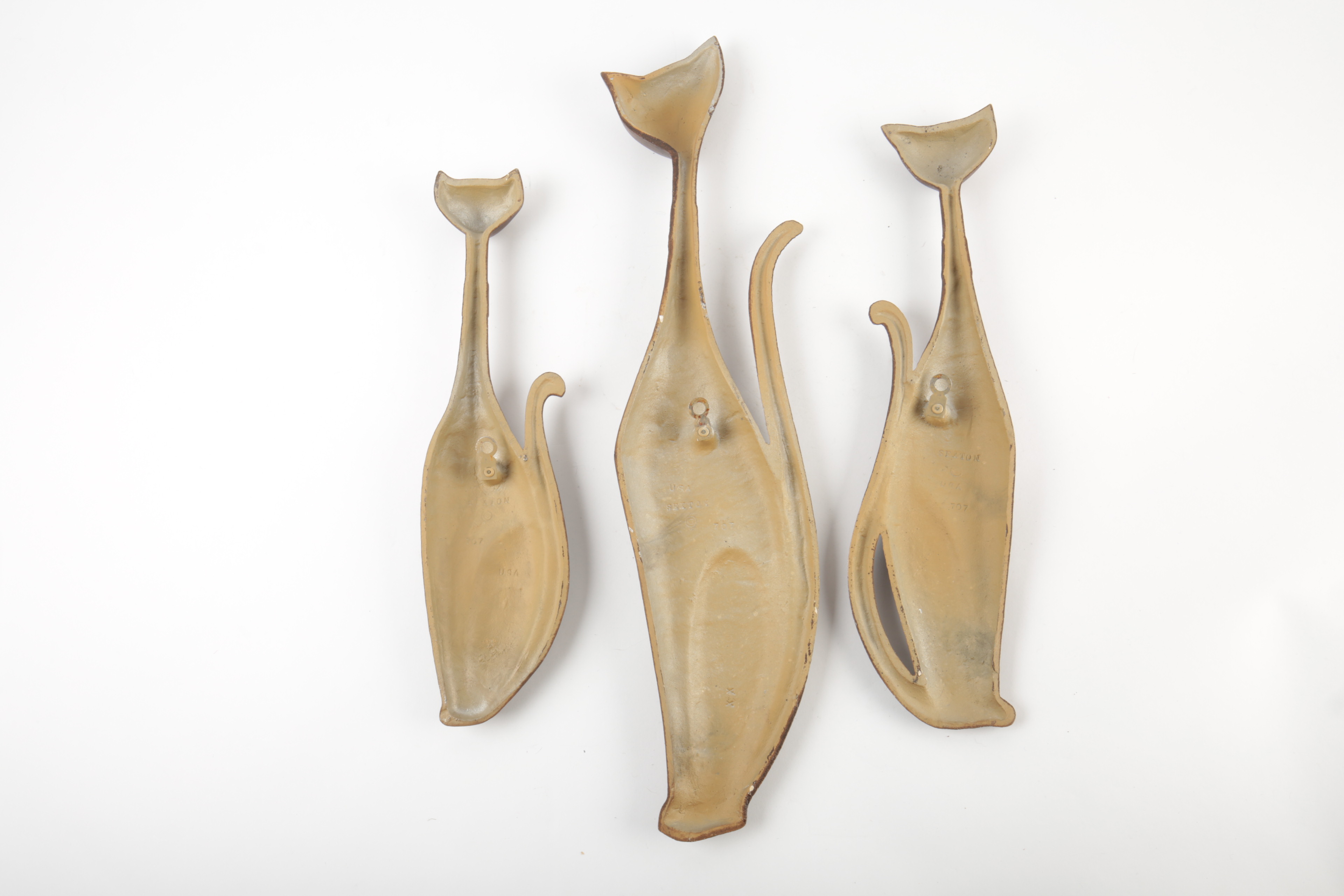 Mid Century Modern Cast Metal Siamese Cat Wall Hangings by Sexton