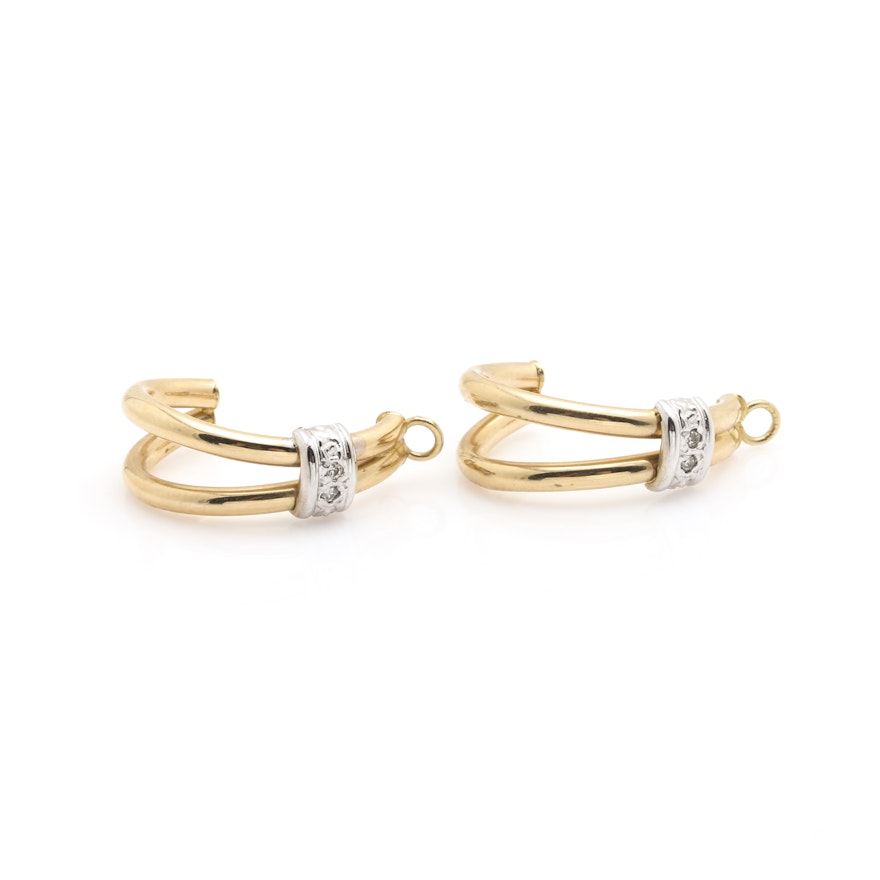 14K Yellow Gold with White Gold Accents Diamond Earring Jackets