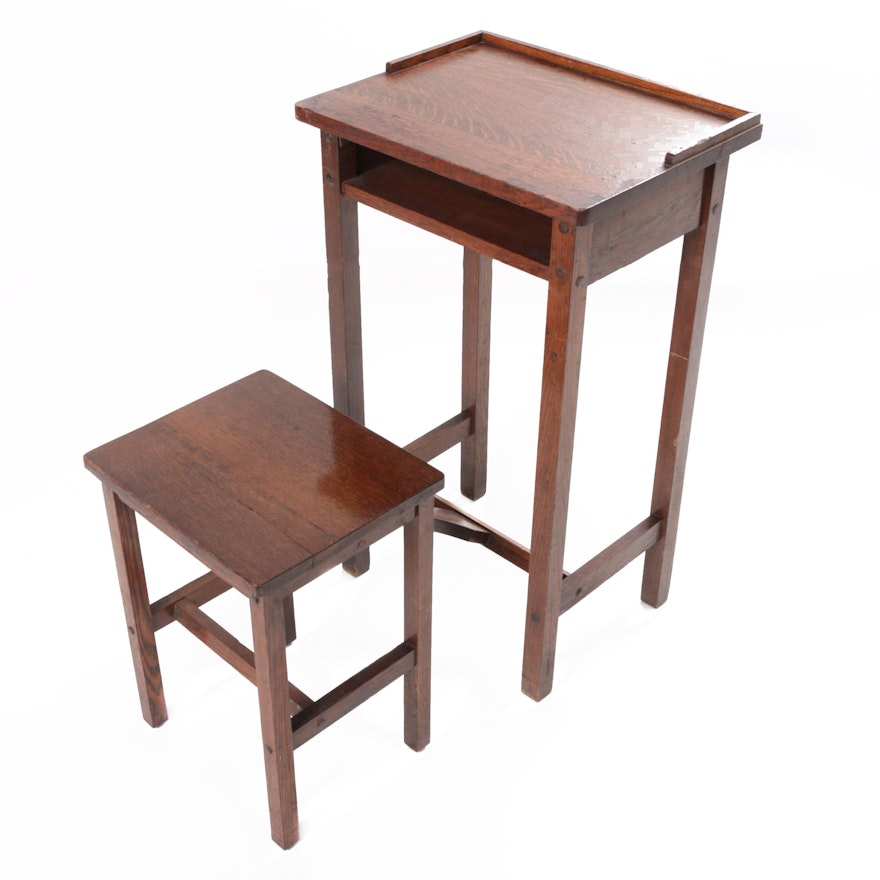 Mission Style "Betumal" Stand and Stool by H.T. Cushman Manufacturing Co.
