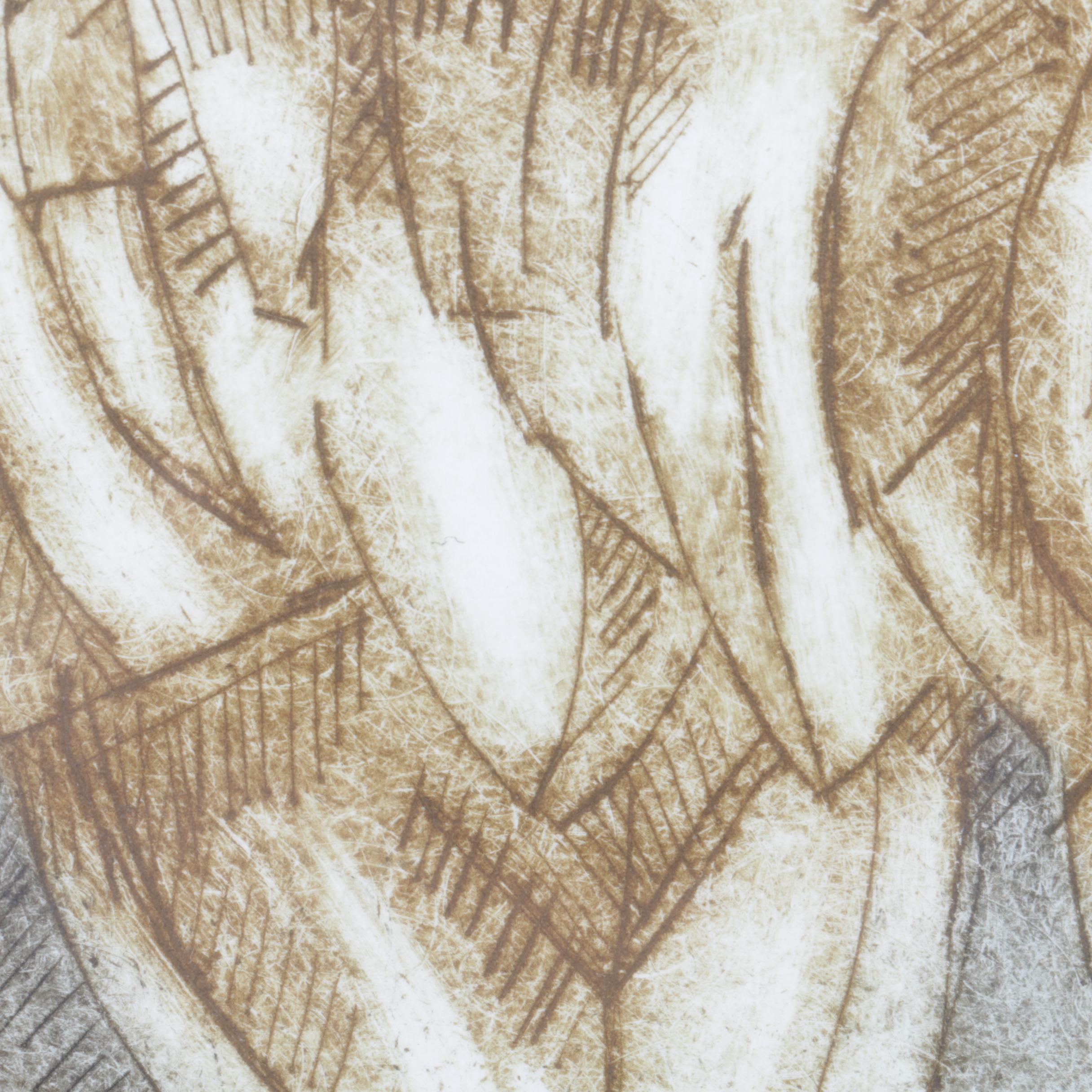 Raul Anguiano Etching of Abstract Figures