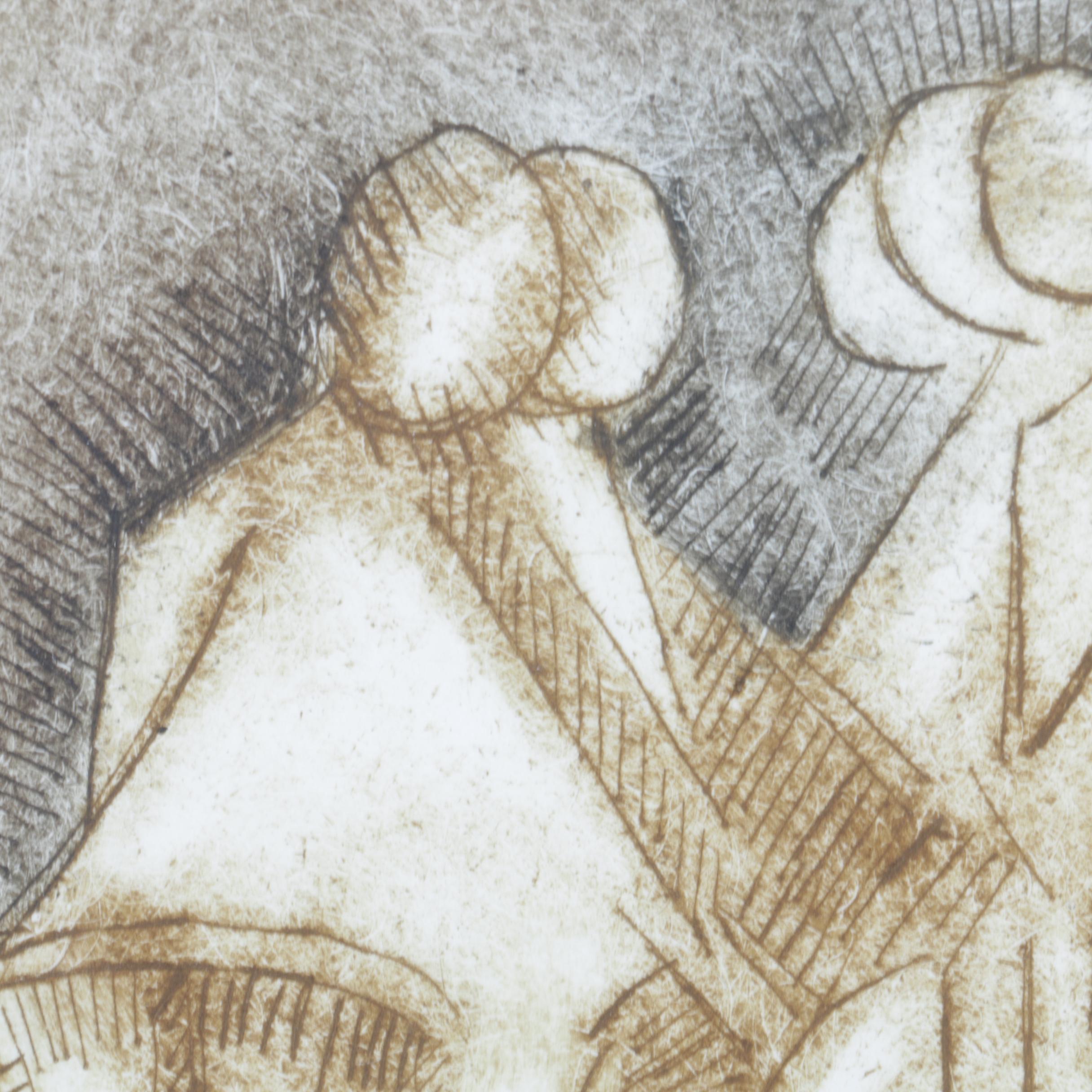 Raul Anguiano Etching of Abstract Figures