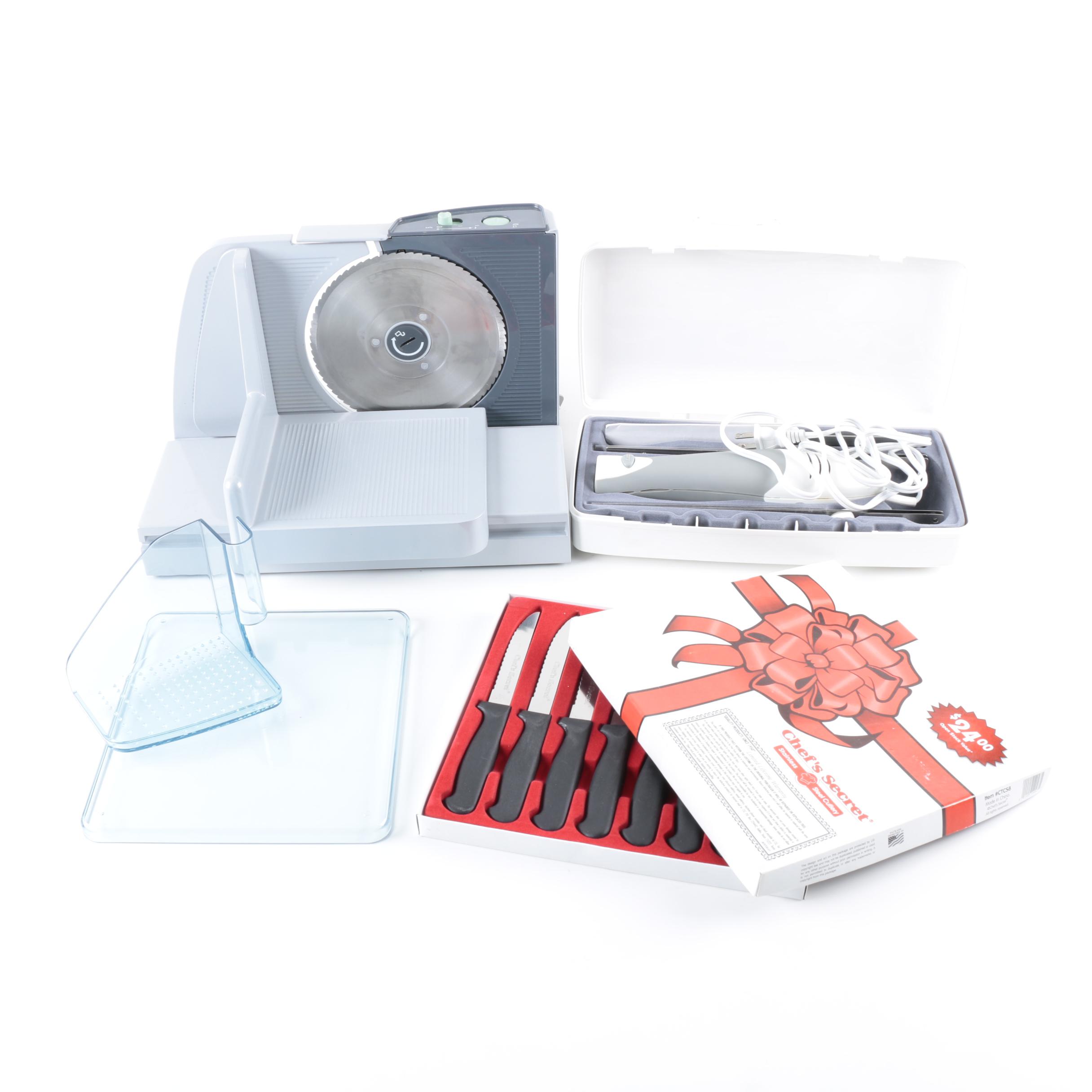 Krups Electric Slicer with Electric Carving Set and  Other Knives