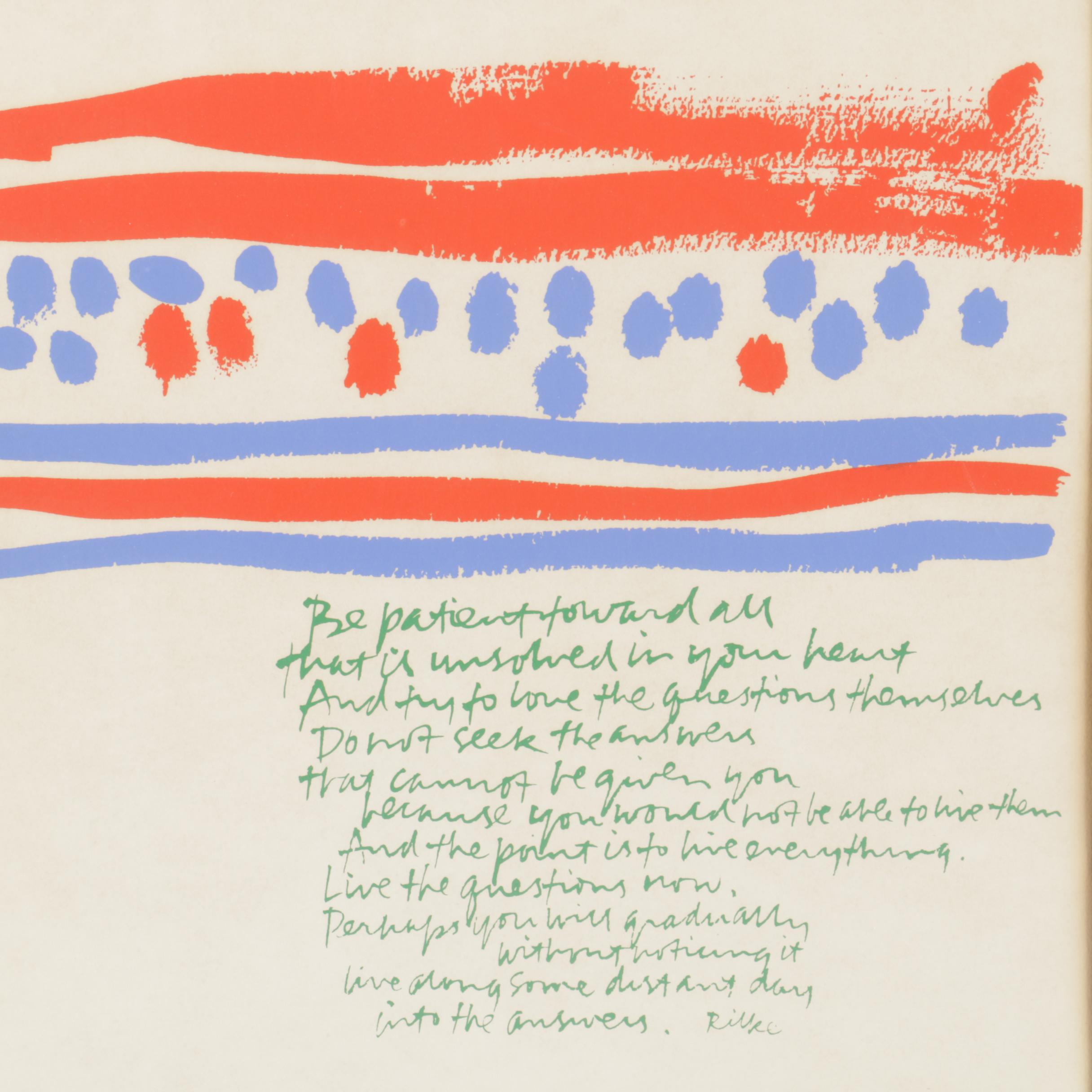 After Corita Kent Serigraph on Paper "Be Patient (Questions)"