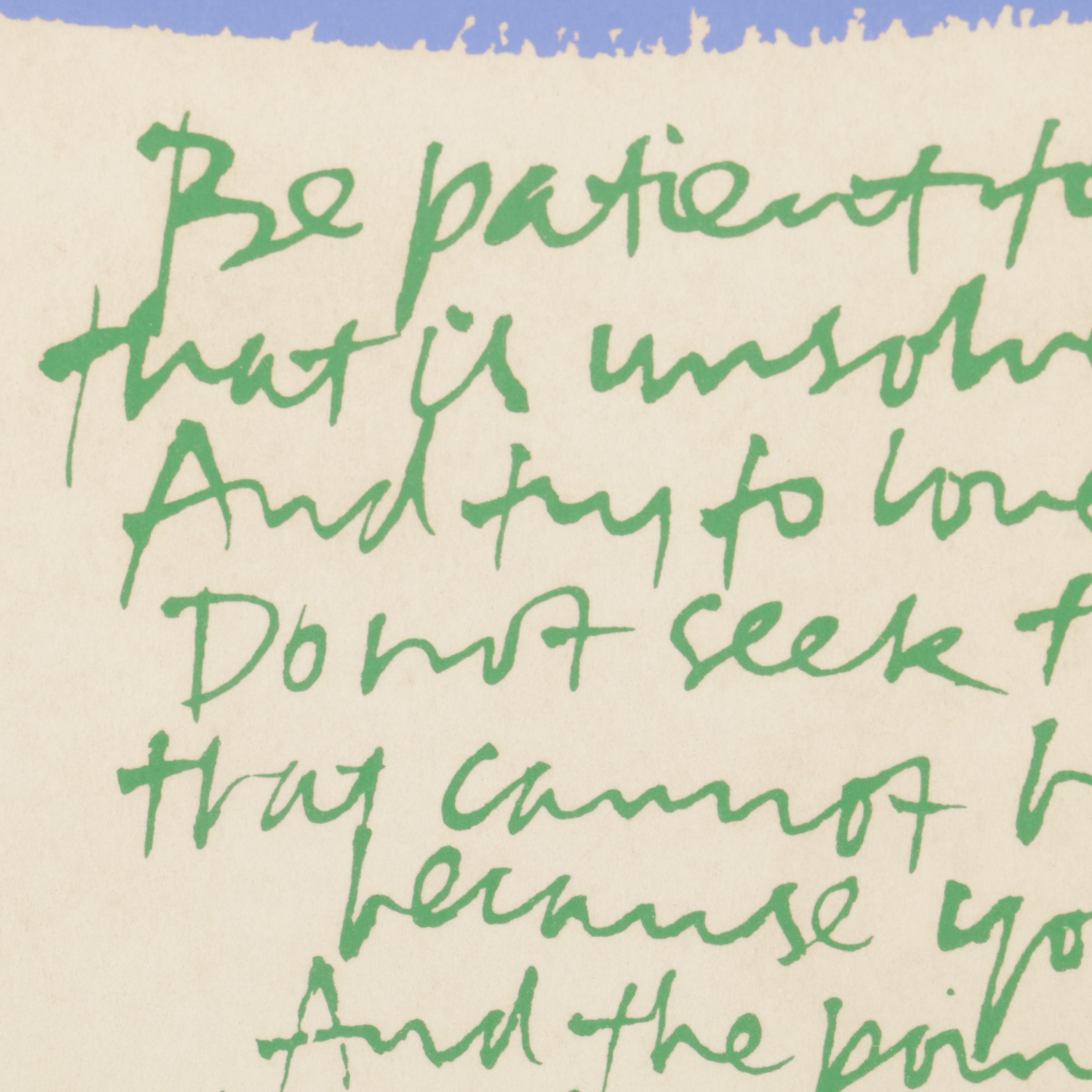 After Corita Kent Serigraph on Paper "Be Patient (Questions)"