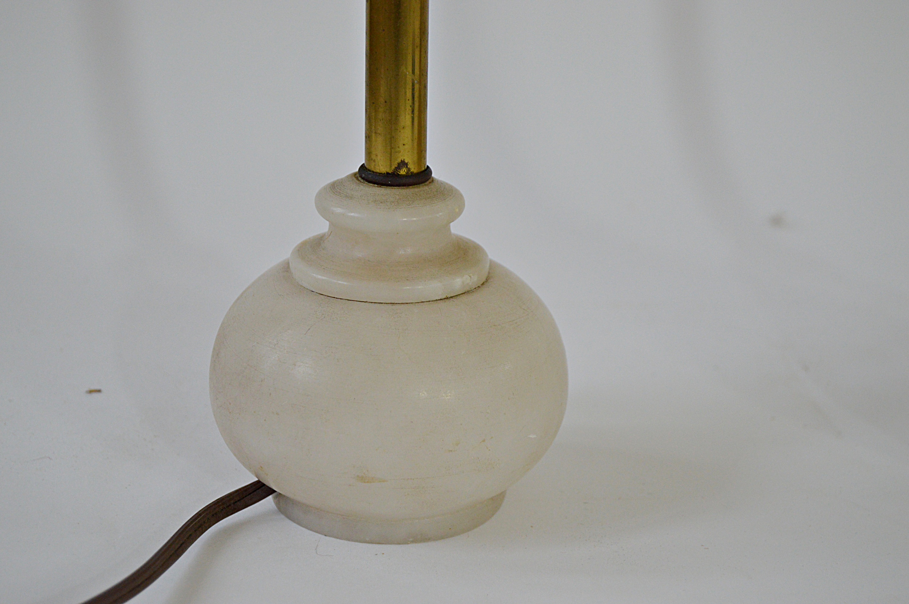 Pair of Vintage White Alabaster and Brass Table Lamps