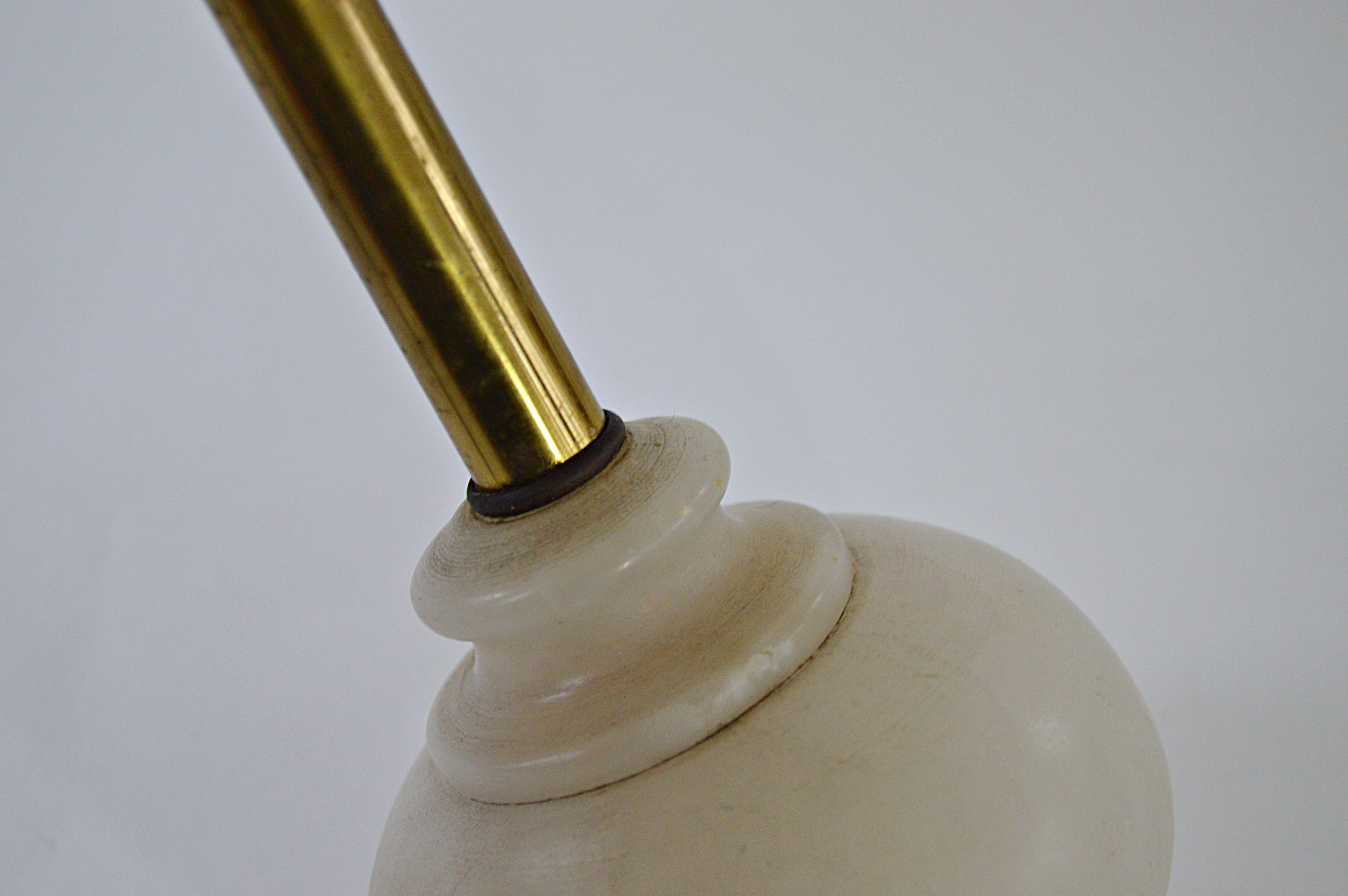 Pair of Vintage White Alabaster and Brass Table Lamps