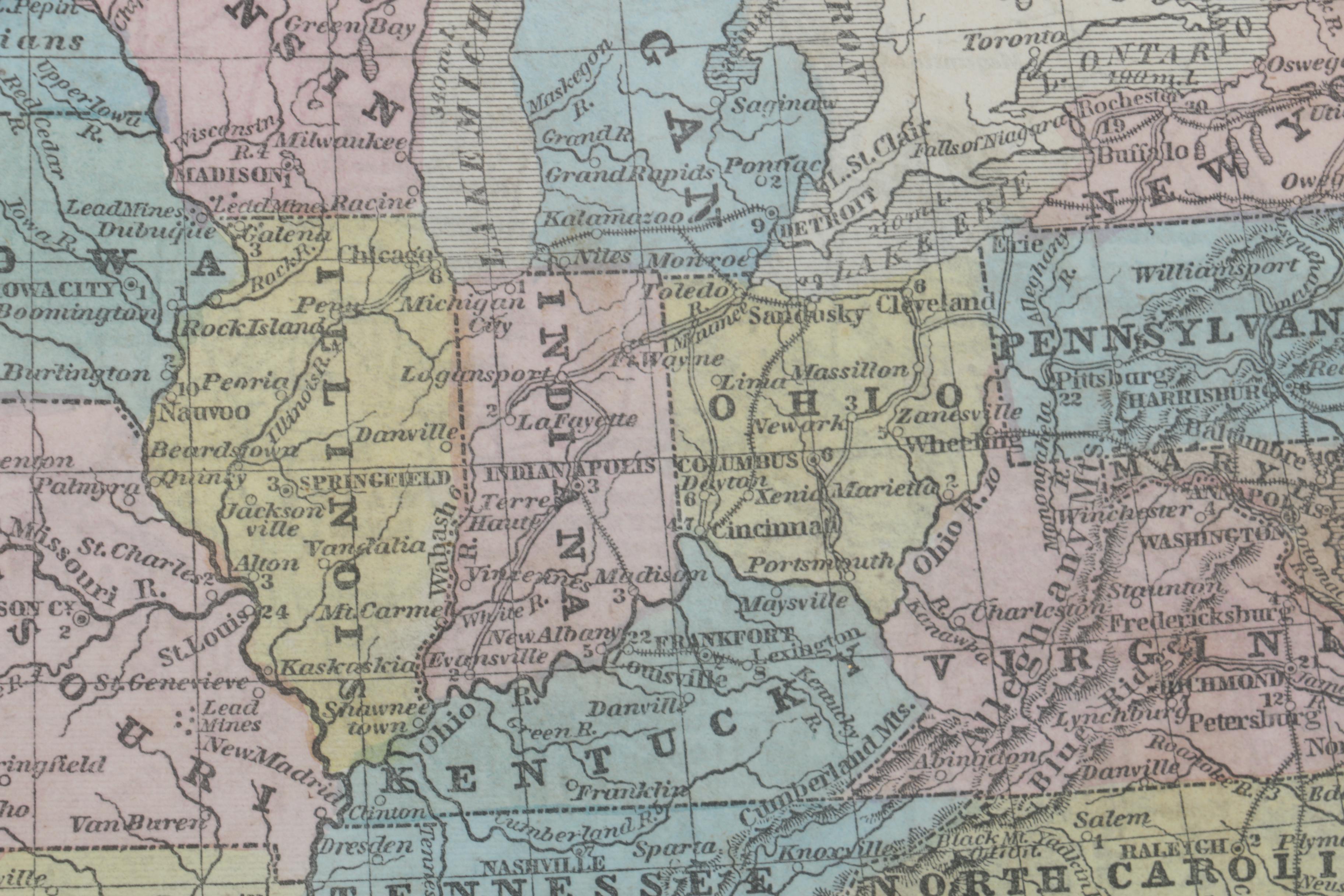 Hand Colored Engraved Map of the United States in the Mid 19th Century