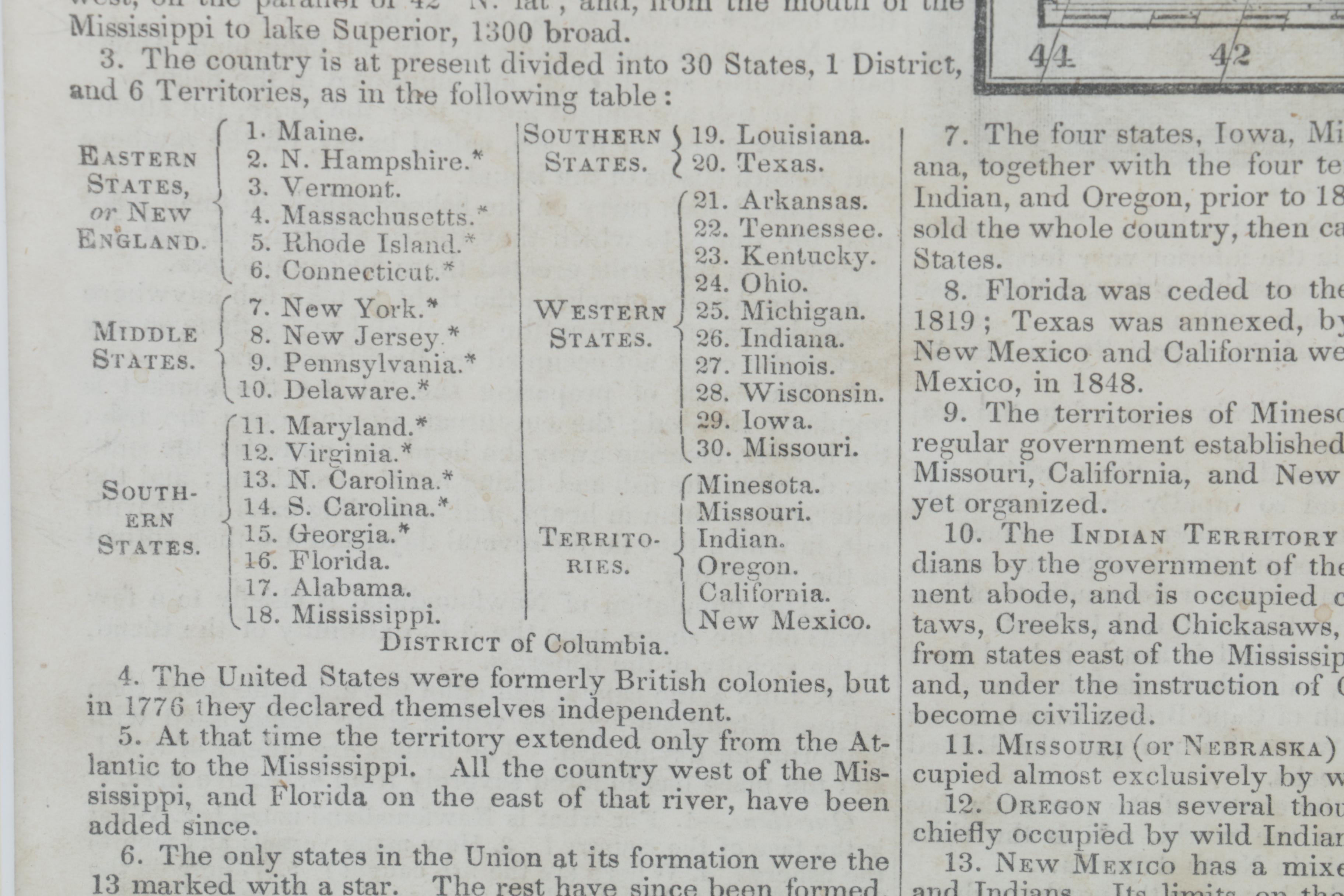 Hand Colored Engraved Map of the United States in the Mid 19th Century