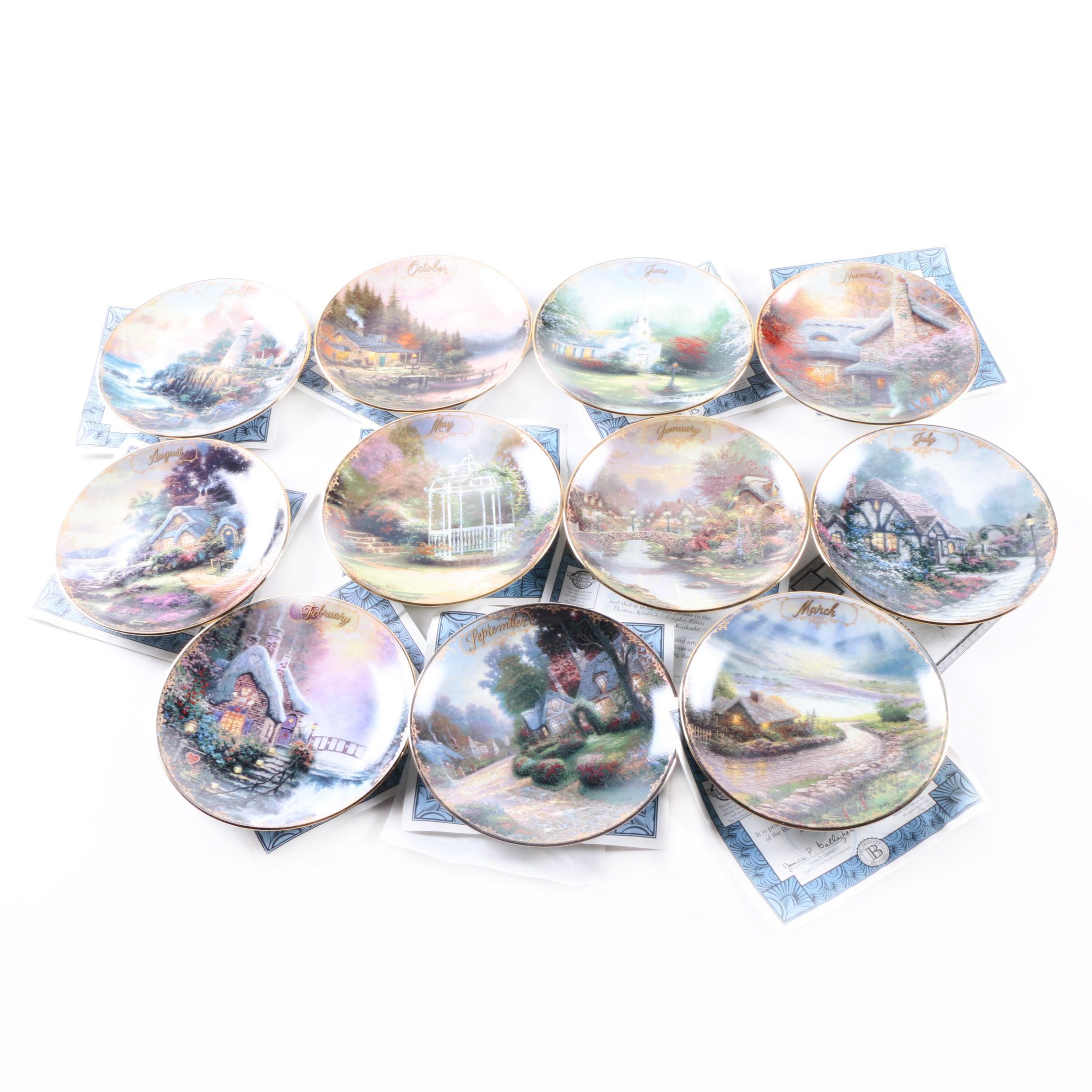 "Thomas Kinkade's Simpler Times" Bradford Exchange Porcelain Saucer Set