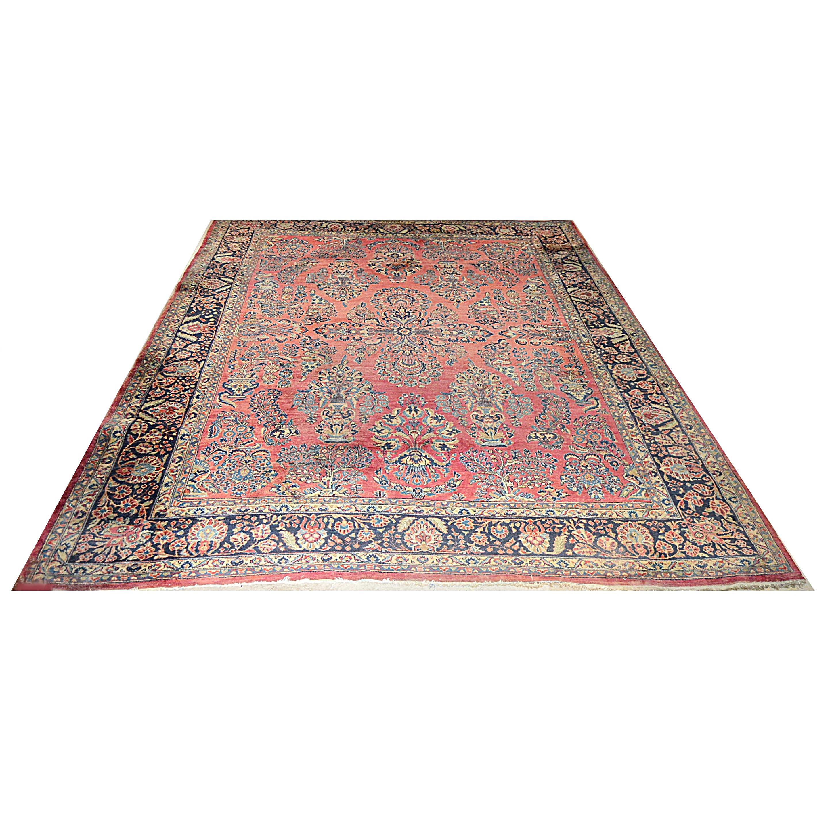 Semi-Antique Handwoven Sarouk Wool Area Rug