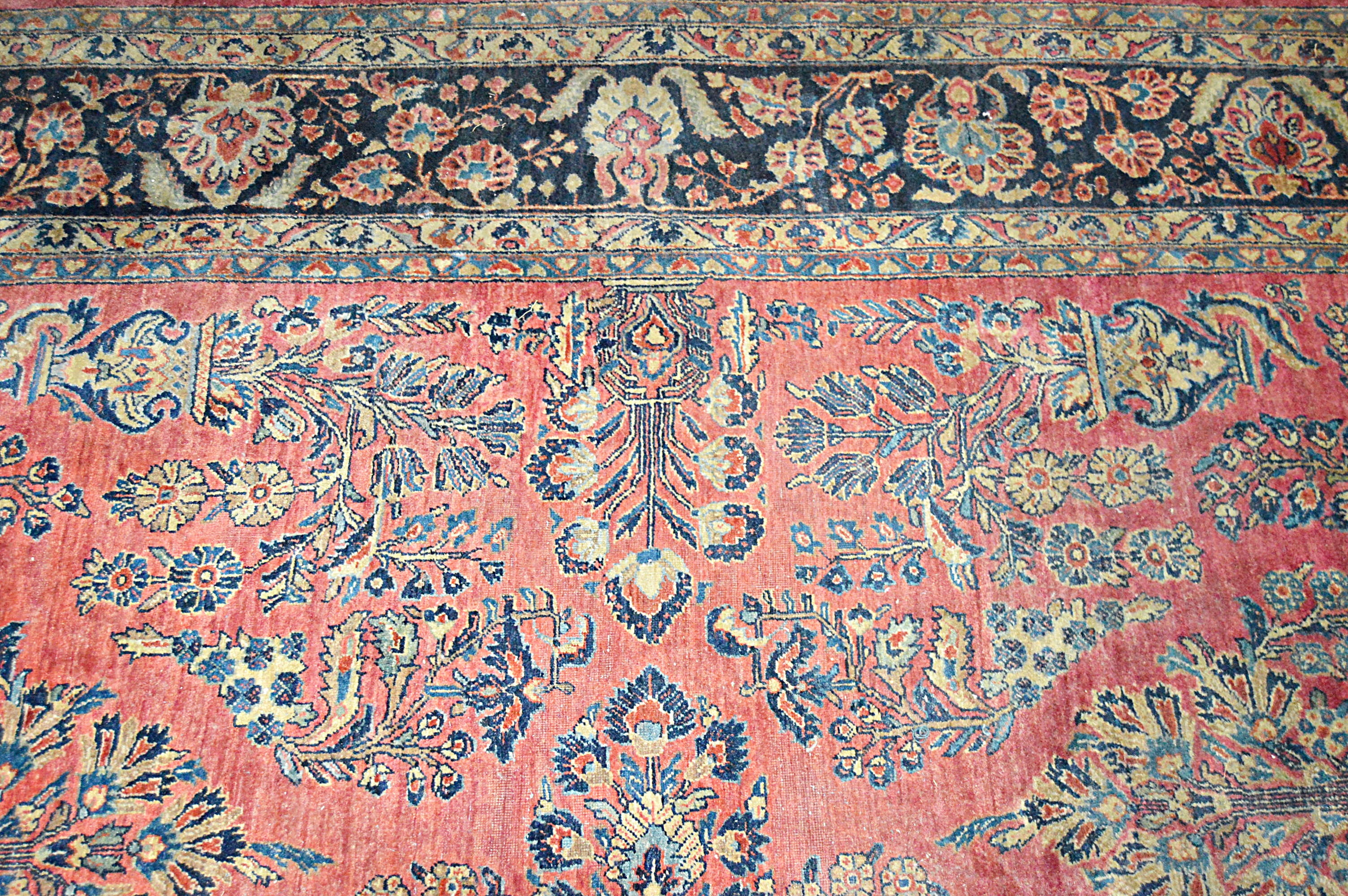 Semi-Antique Handwoven Sarouk Wool Area Rug