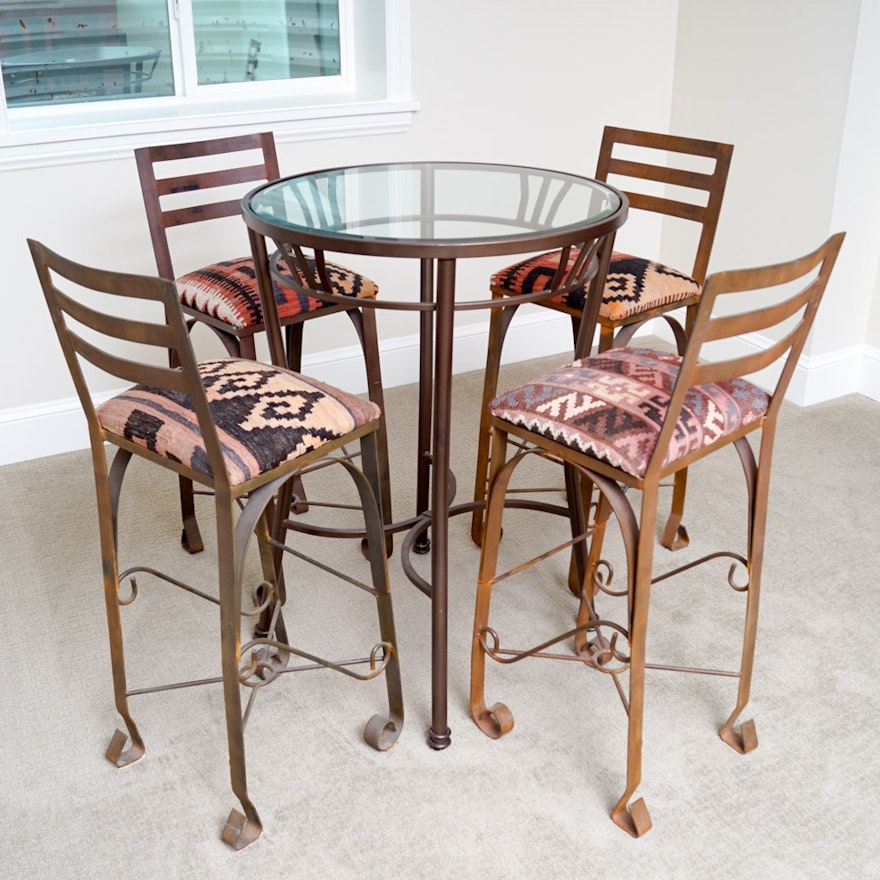 Metal and Glass Pub Table with Chairs