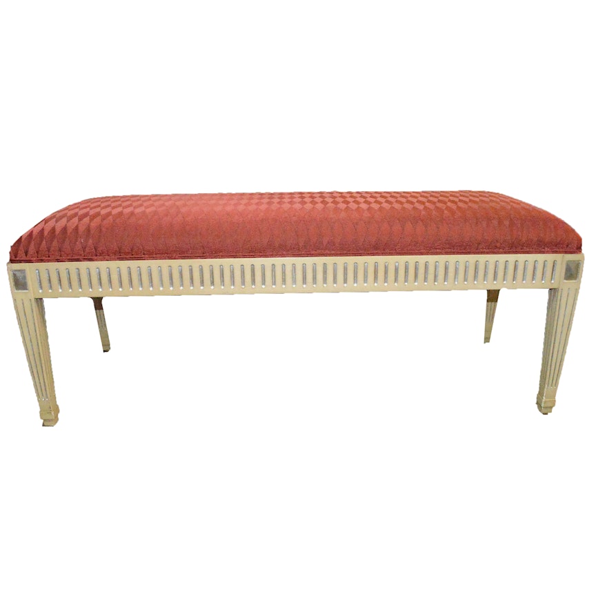 Nancy Corzine Louis XVI Oak Upholstered Bench with Silver Gilt Frame