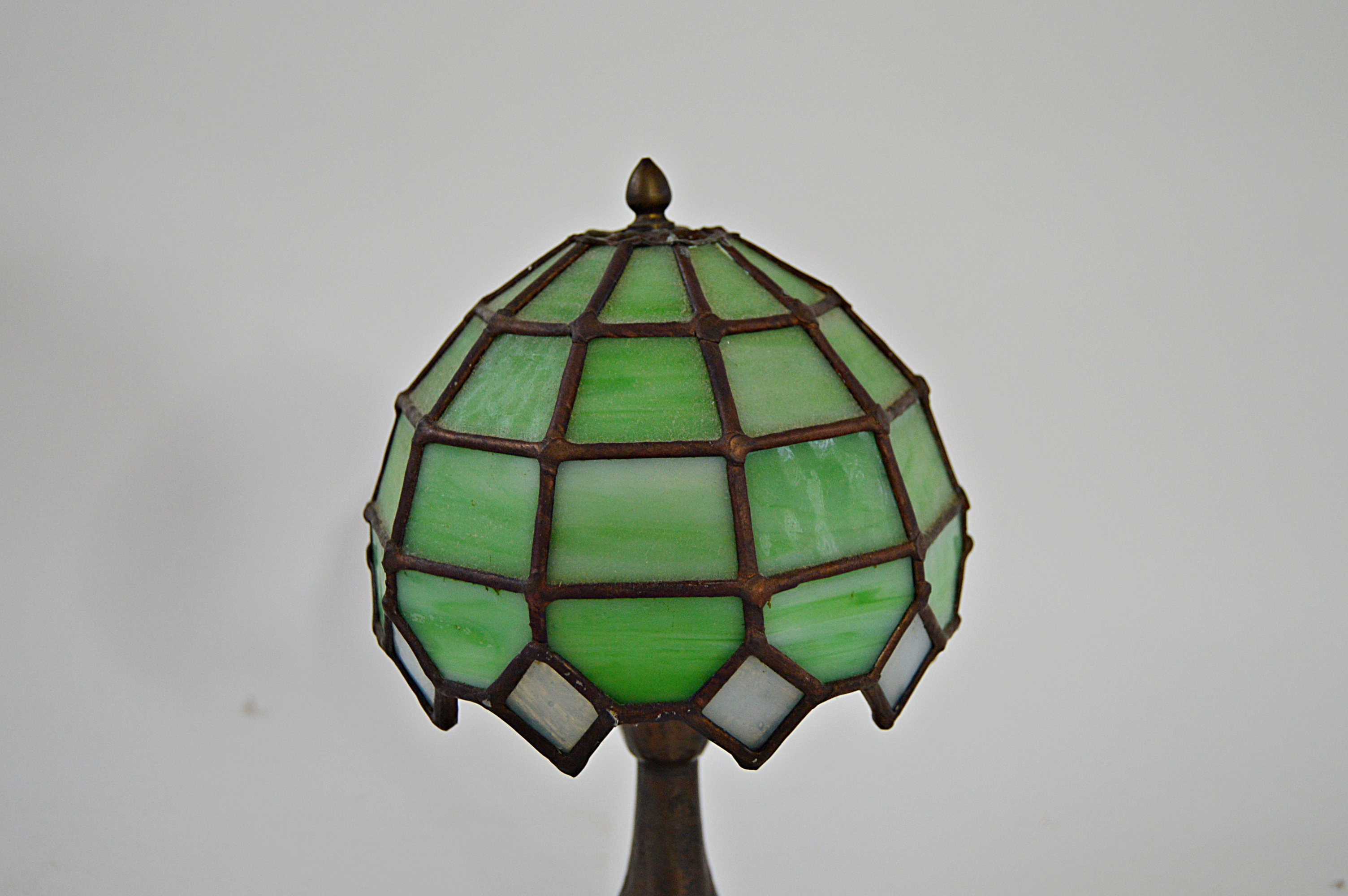 Vintage Art Nouveau Style Stained Leaded Desk Lamp in a Miniature Size