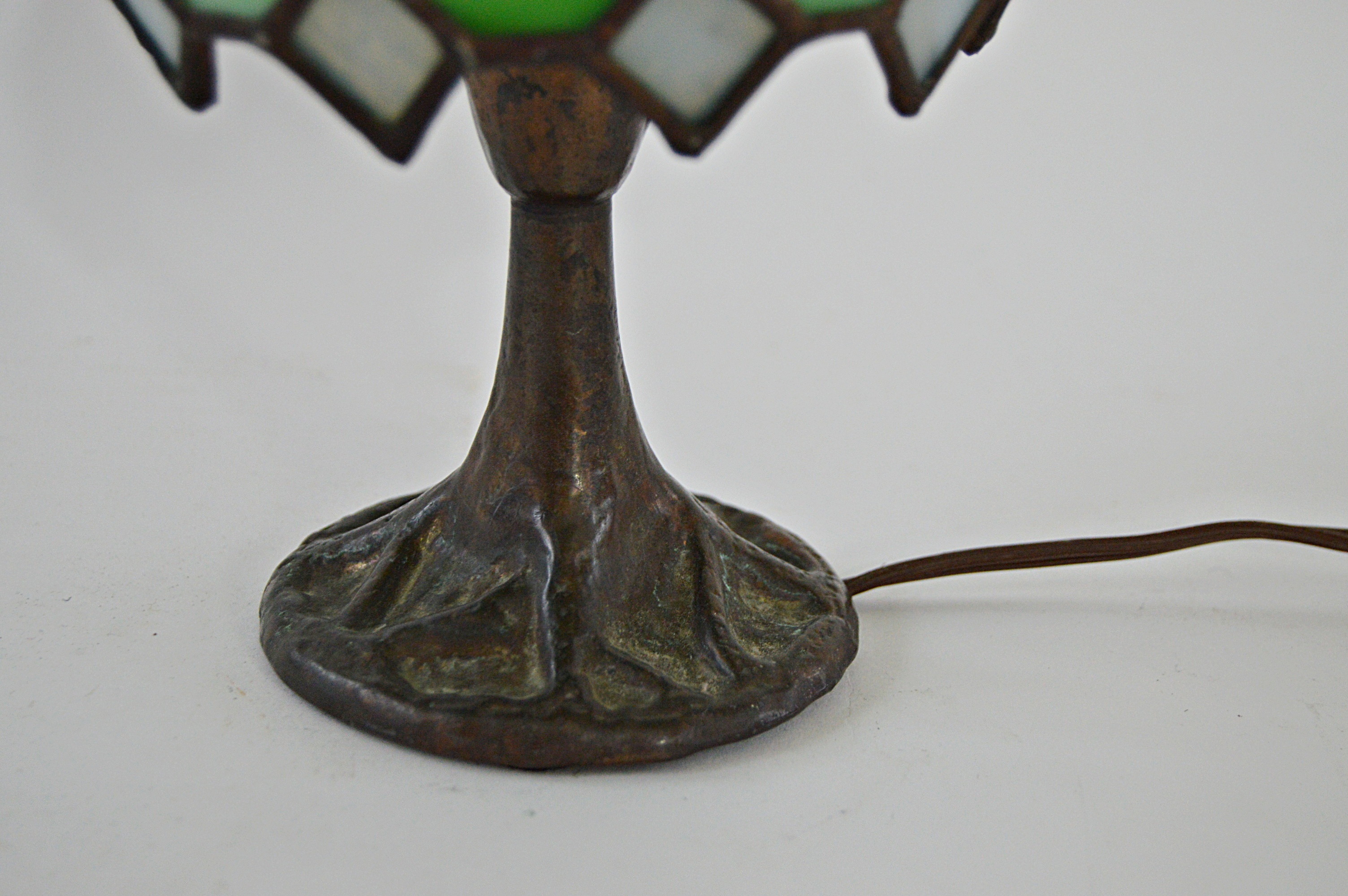 Vintage Art Nouveau Style Stained Leaded Desk Lamp in a Miniature Size