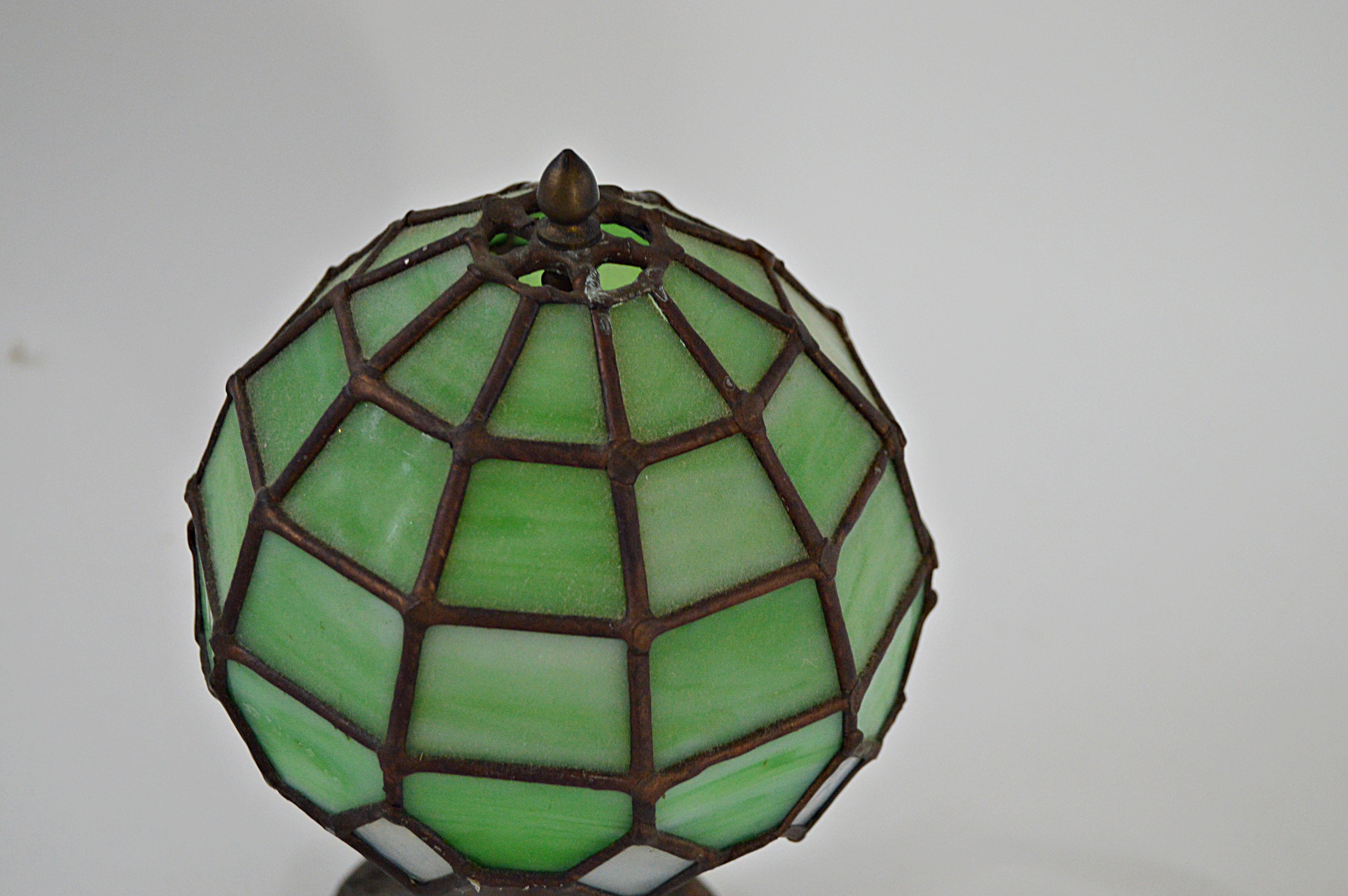 Vintage Art Nouveau Style Stained Leaded Desk Lamp in a Miniature Size