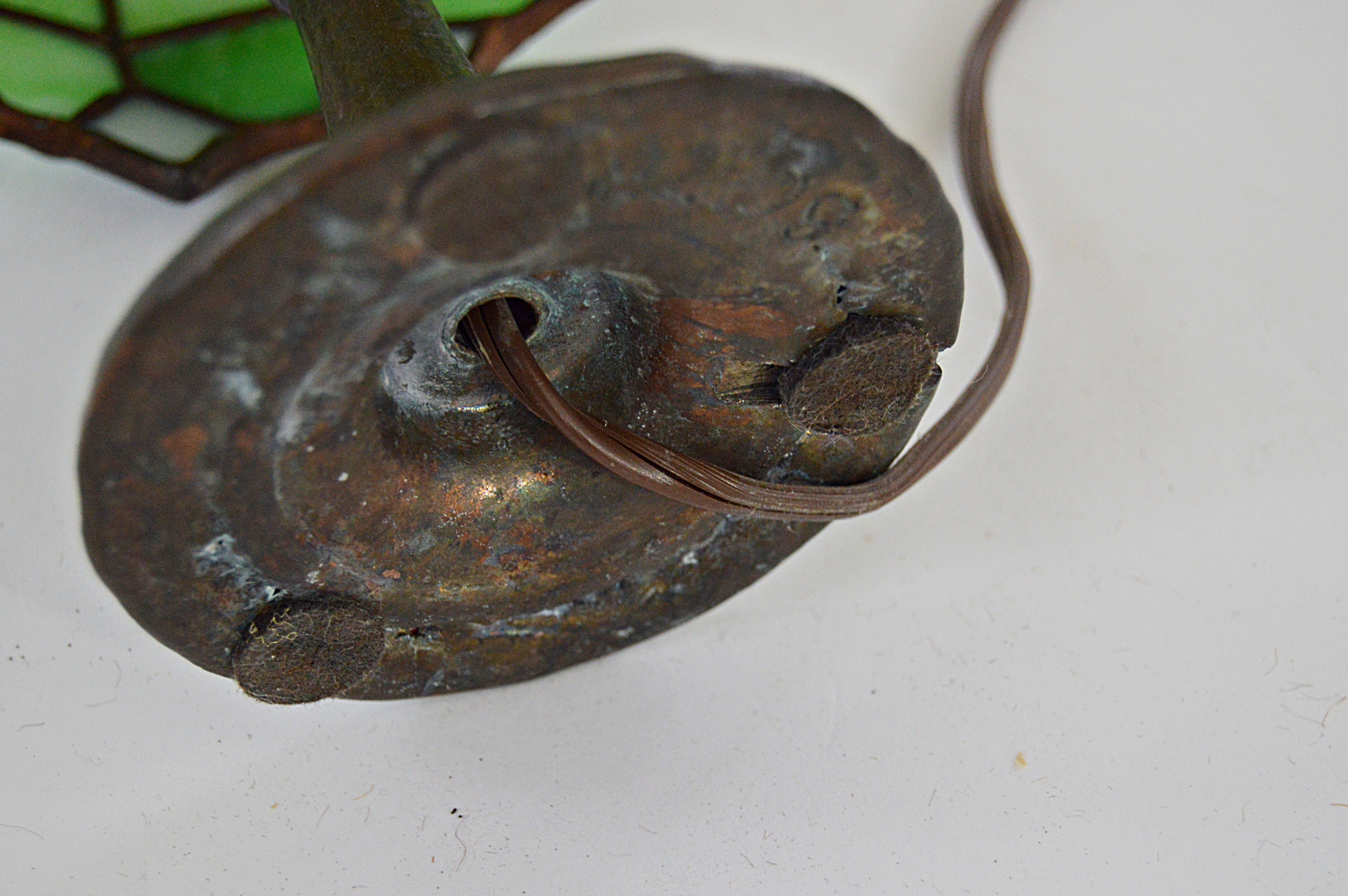 Vintage Art Nouveau Style Stained Leaded Desk Lamp in a Miniature Size