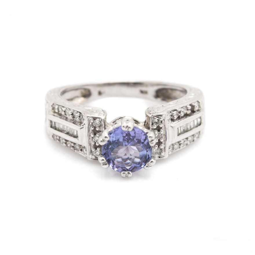 10K White Gold Tanzanite and Diamond Ring