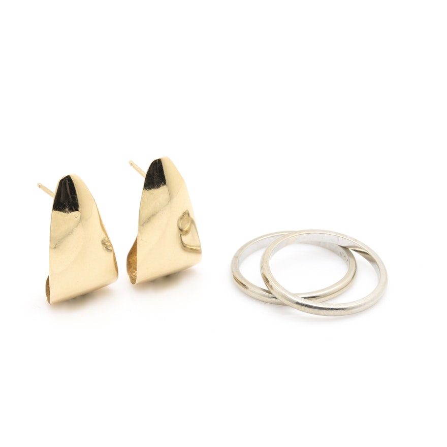 Selection of 14K White Gold Bands and 14K Yellow Gold Earrings