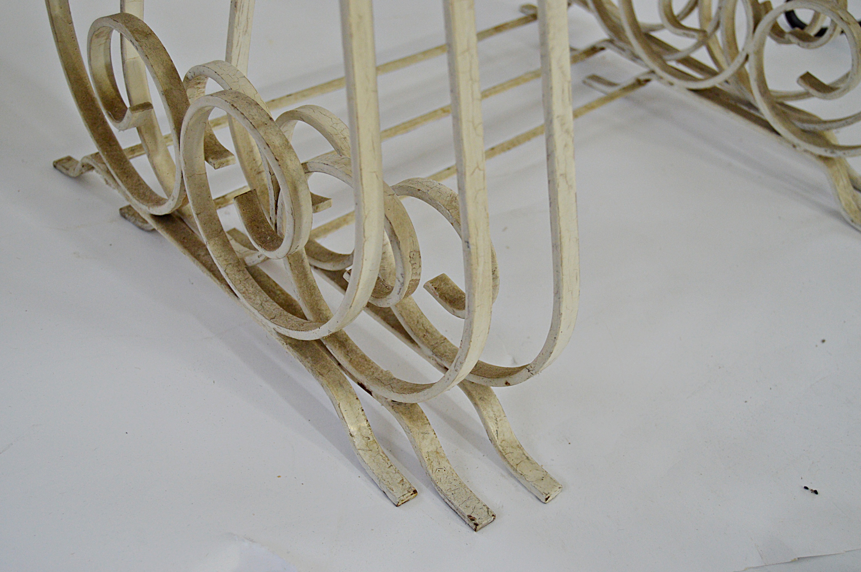 Vintage Iron and Glass Stacking Table Set  and Tile-Topped Metal Accent Table