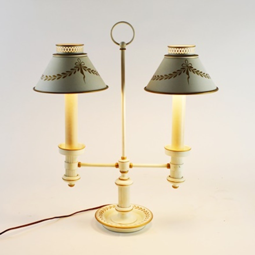 Vintage Colonial Tole Double Student Table Lamp