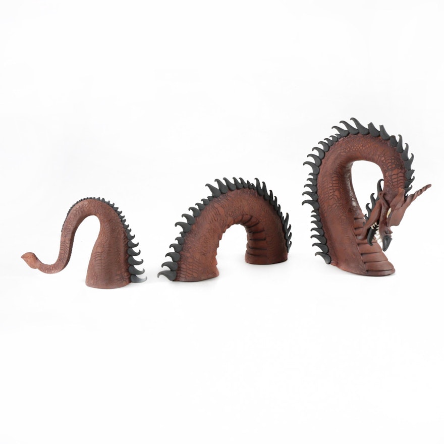 "My Last Dragon" Signed Three Piece Ceramic Dragon Sculpture