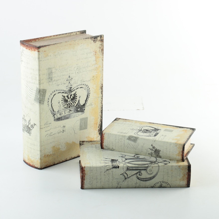 Set of Decorative Boxes Depicting Books