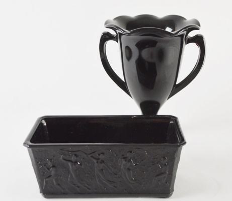 Vintage Black Glass and White Porcelain Tableware