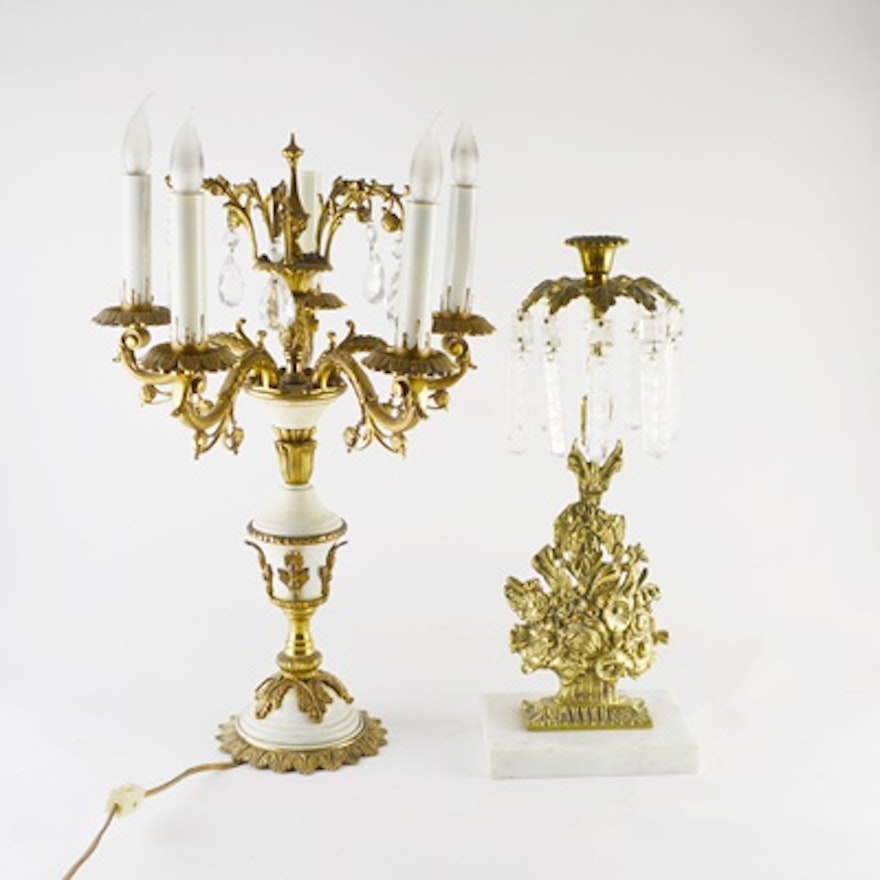 Electric Rococo Style Gilt Candelabra and Candle Holder