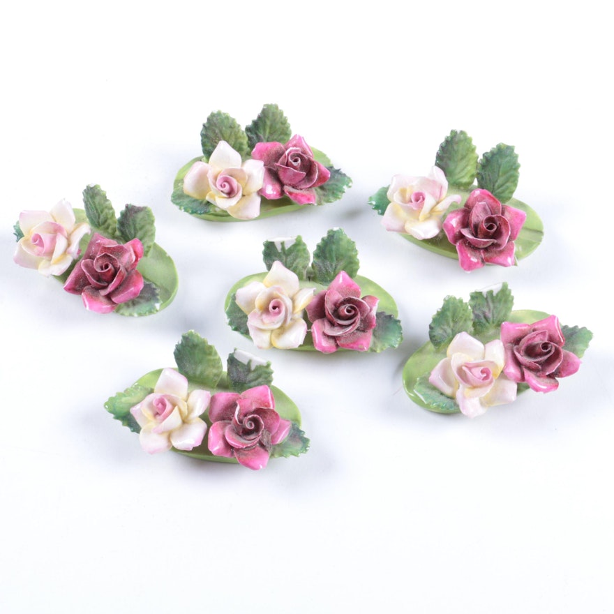 Crown Staffordshire Porcelain Rose Place Card Holders