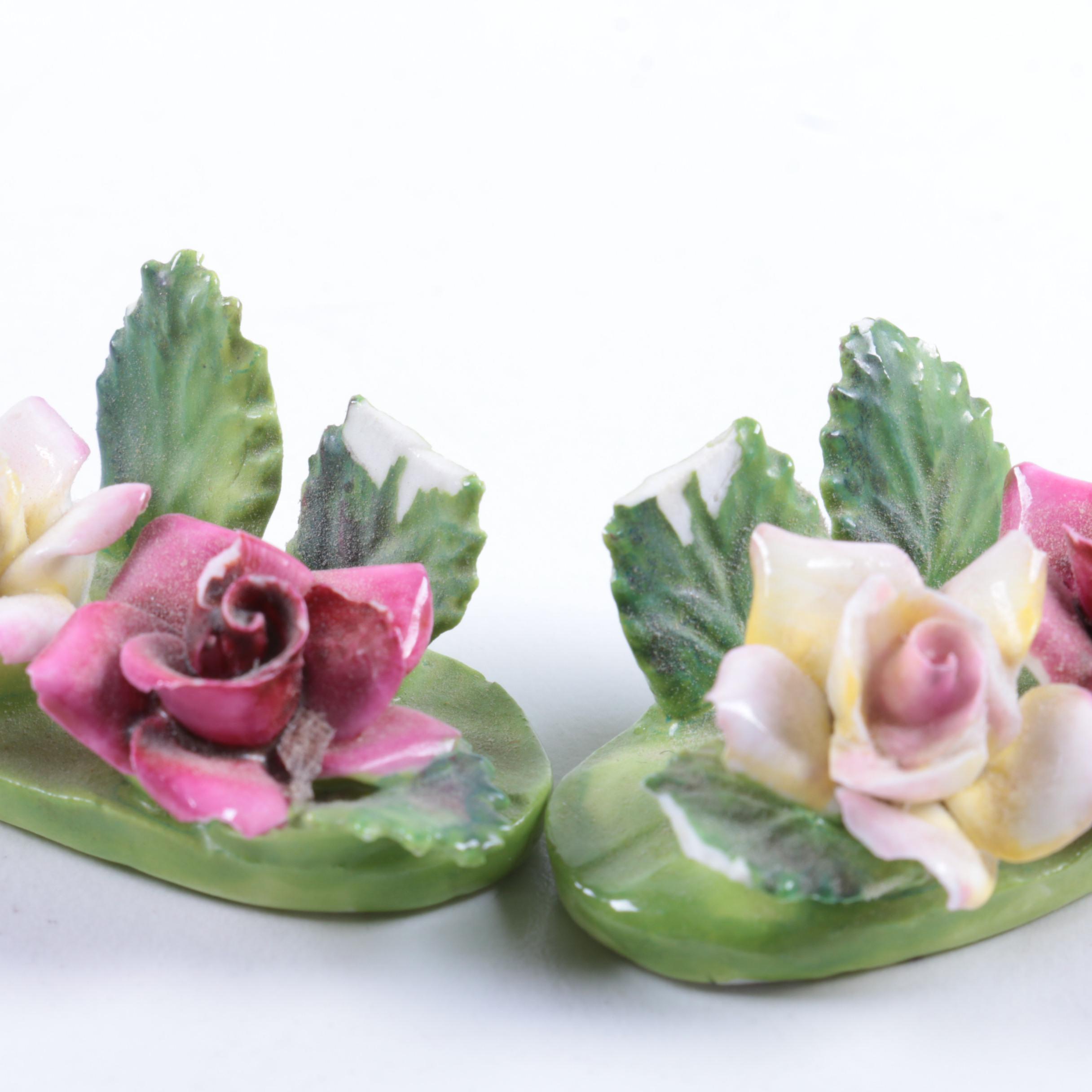 Crown Staffordshire Porcelain Rose Place Card Holders