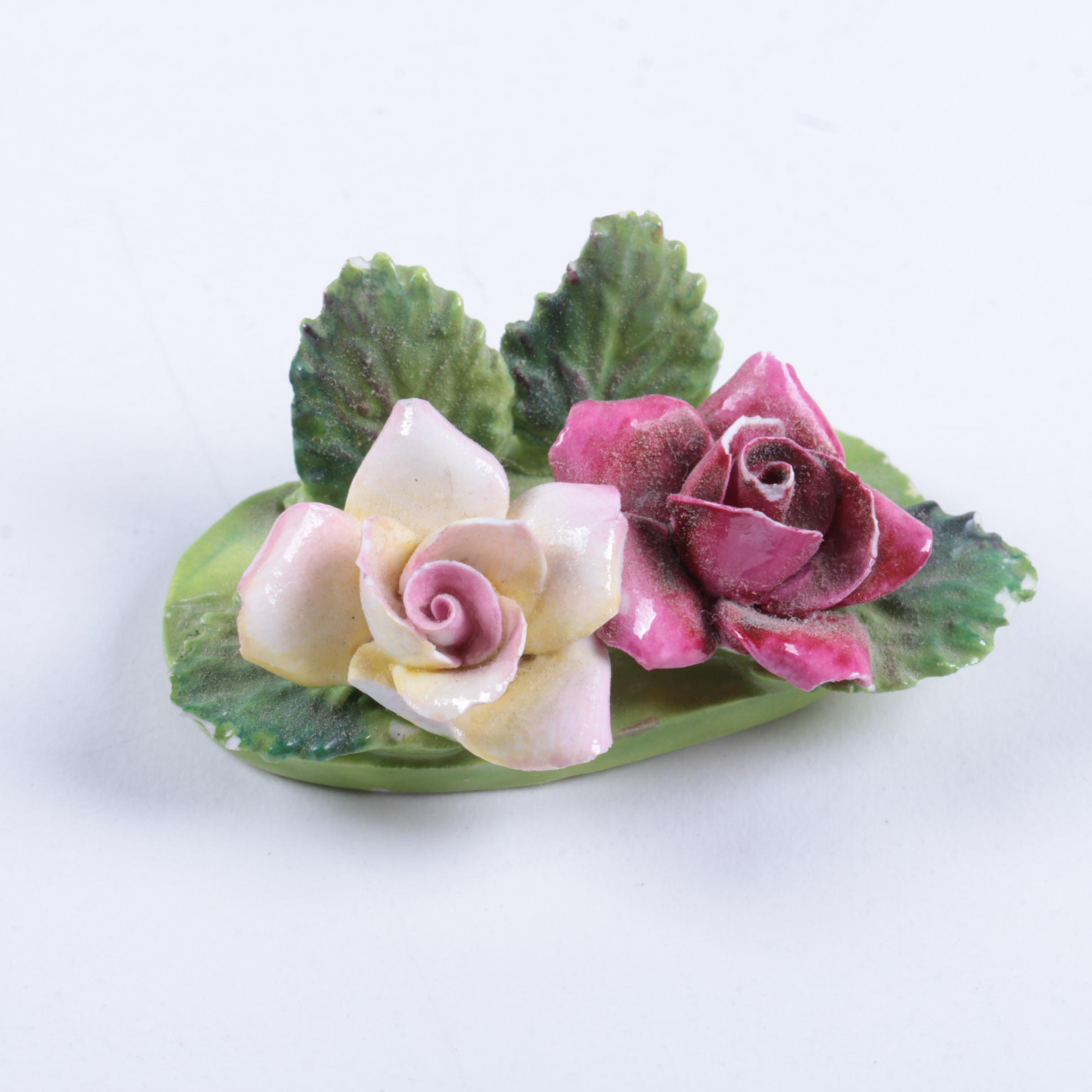 Crown Staffordshire Porcelain Rose Place Card Holders