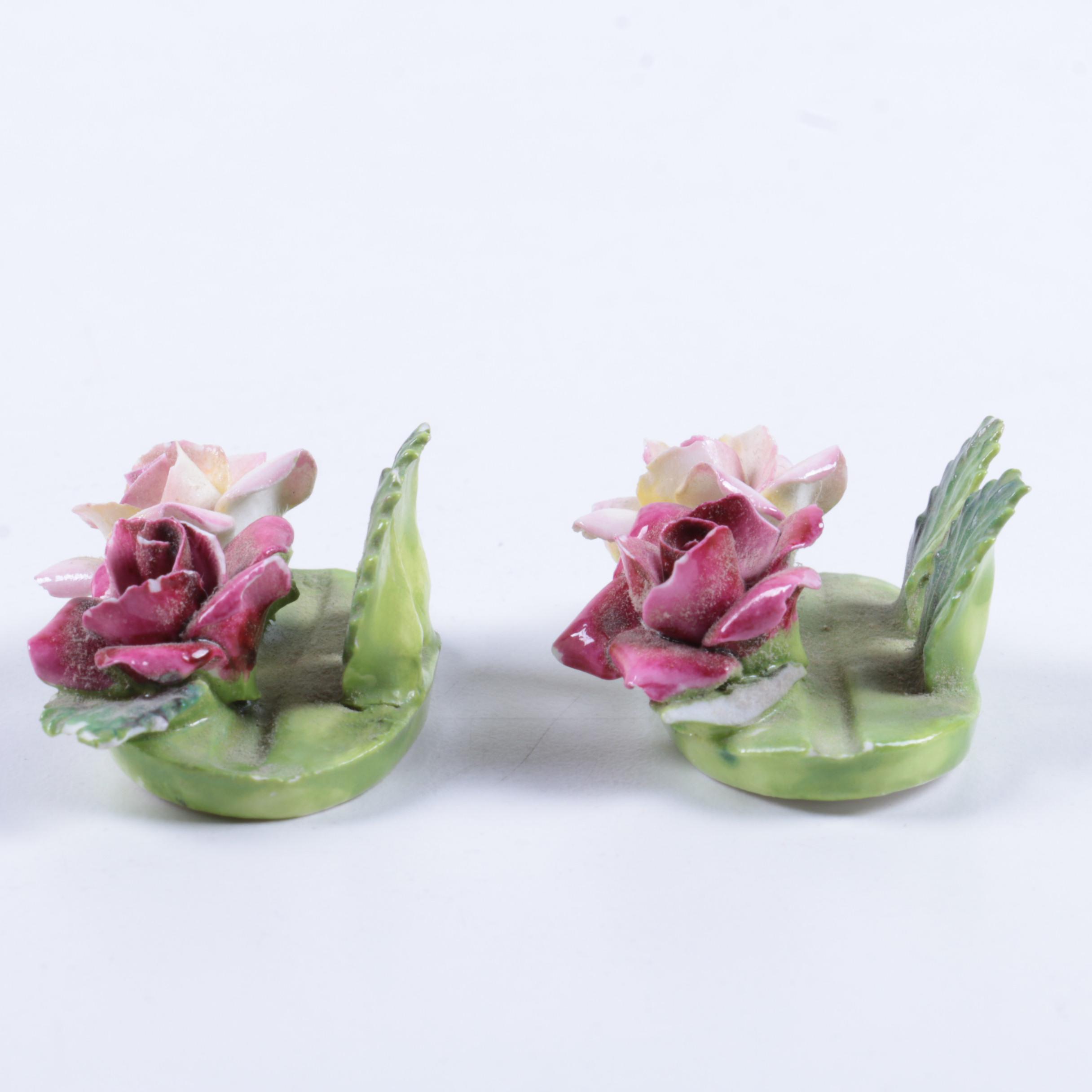Crown Staffordshire Porcelain Rose Place Card Holders