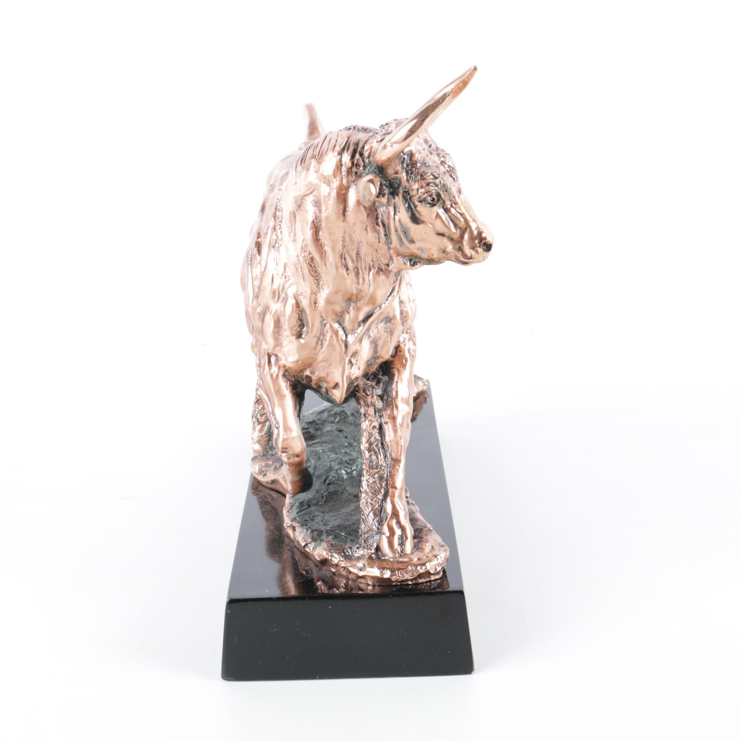 Copper and Resin Running Bull Sculpture