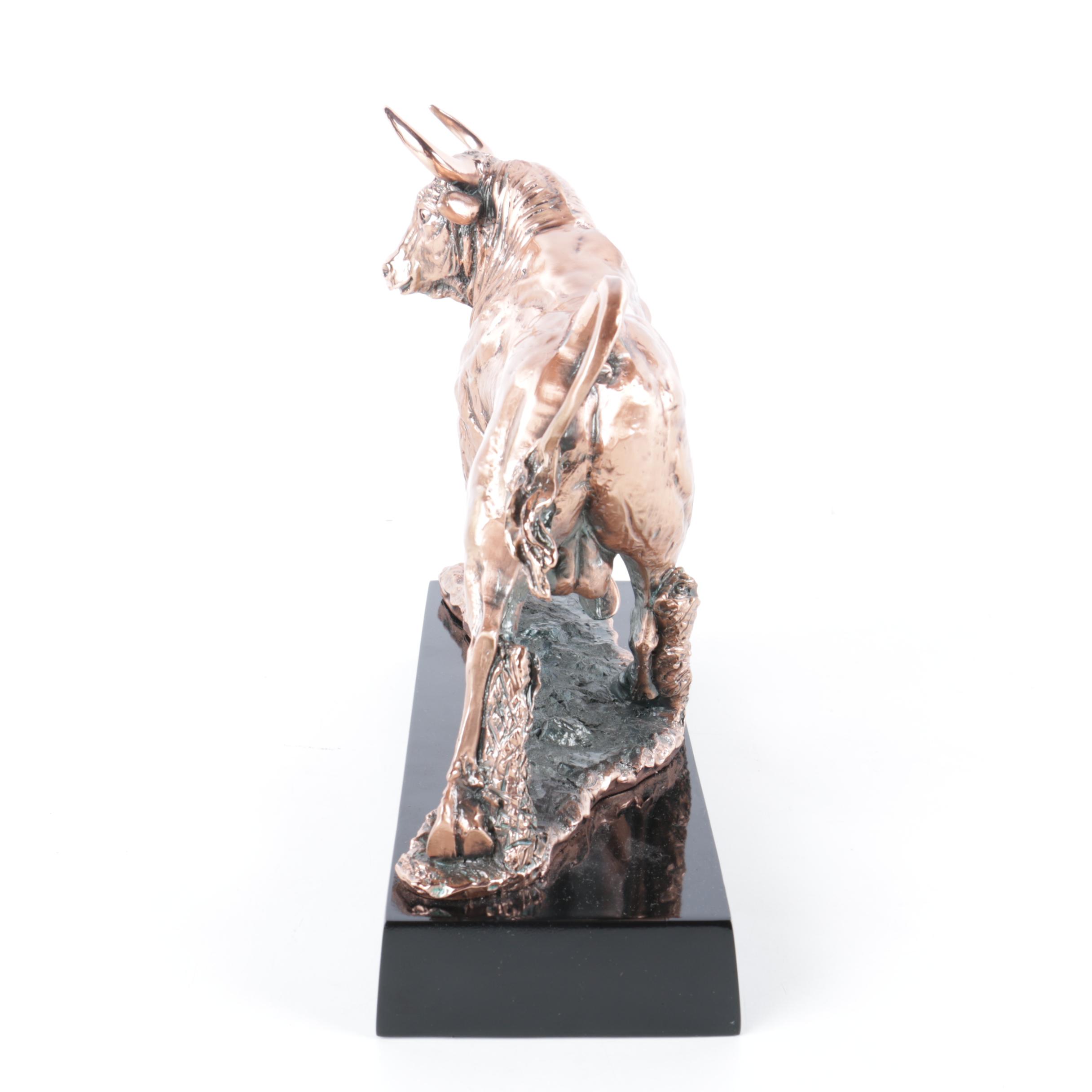 Copper and Resin Running Bull Sculpture