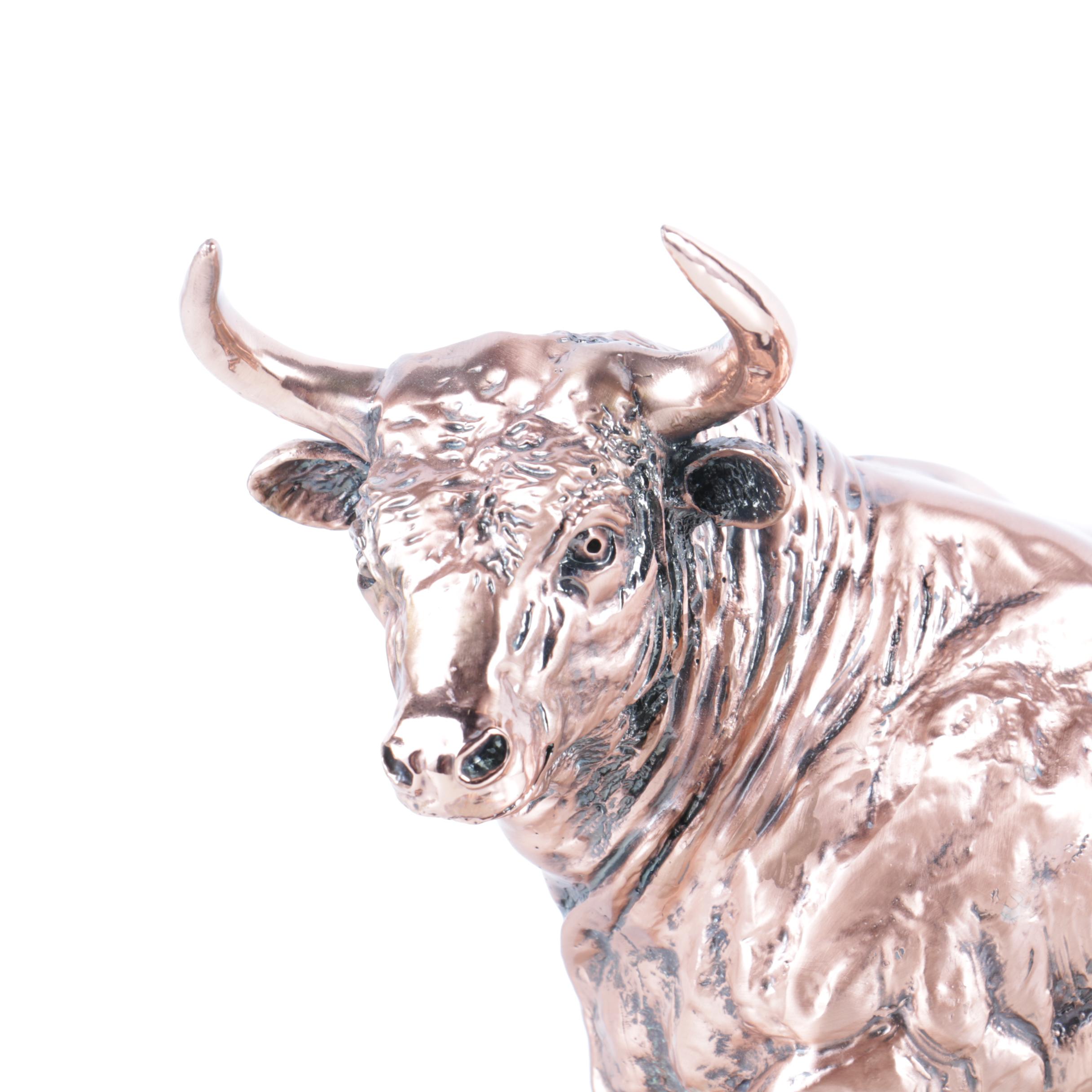 Copper and Resin Running Bull Sculpture
